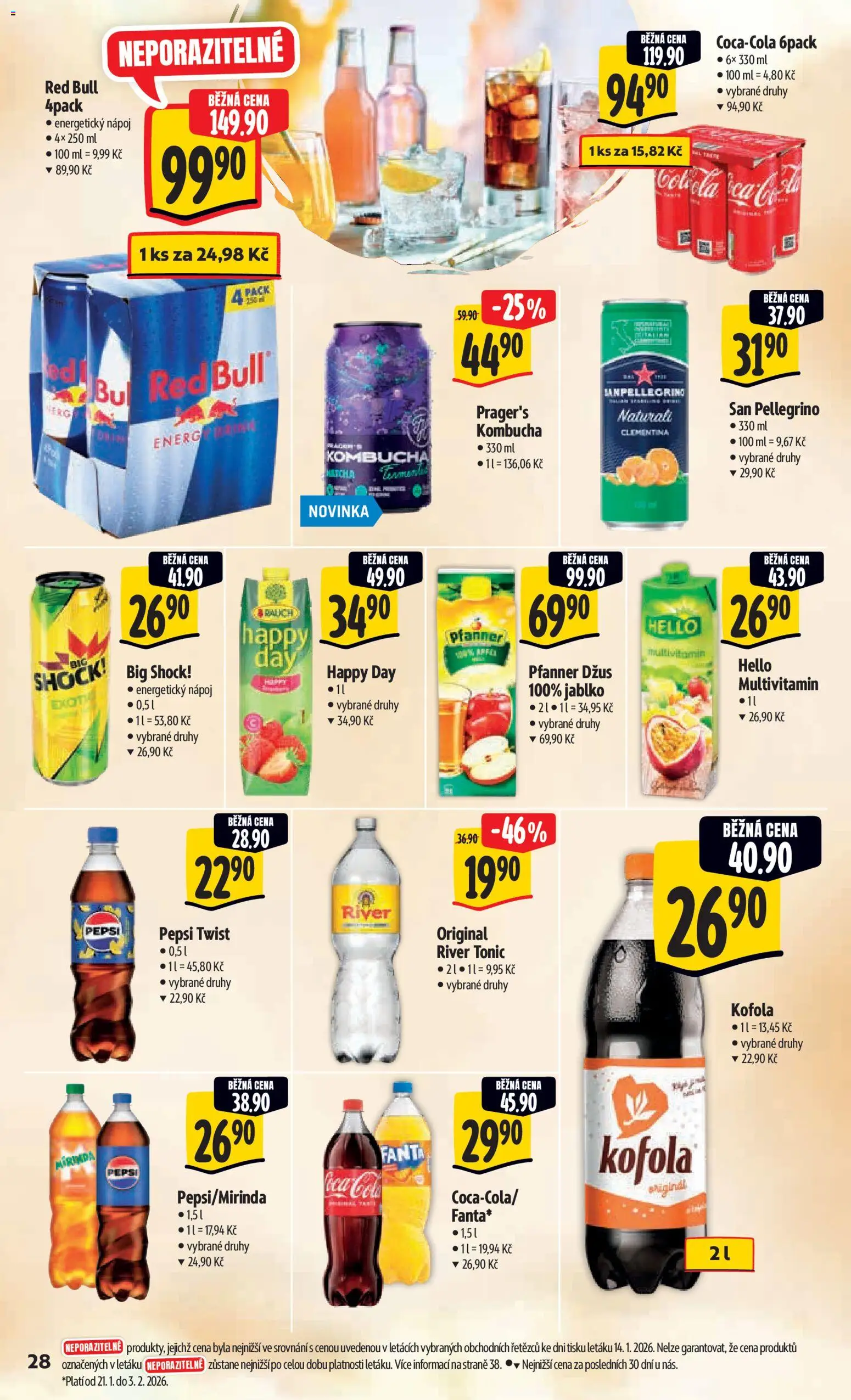 Albert leták - Hypermarket od 21.01.2026 | Strana: 34 | Produkty: Fanta, Energetický nápoj, River tonic, Red Bull