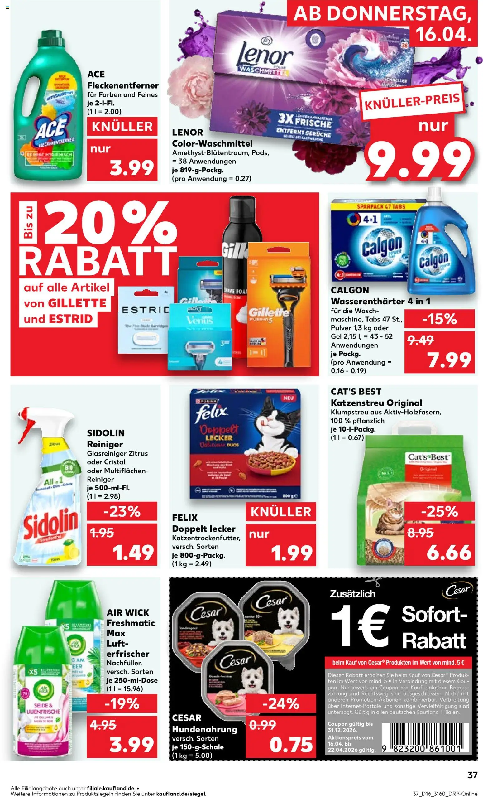 Kaufland Prospekt Frankfurt (Oder)	 – gültig ab 16.04.2026 | Seite: 37 | Produkte: Lenor, Fleckenentferner, Waschmittel