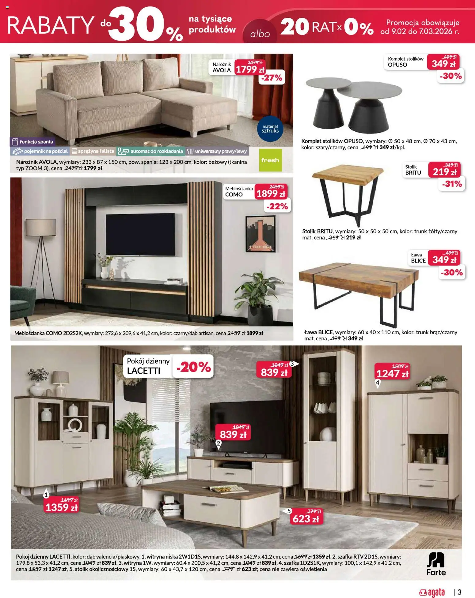 Salony Agata Gazetka - Otwarcie sklepu w Mysiadle od 26.02.2026 | Strona: 3 | Produkty: Pościel, szafka RTV, Witryna