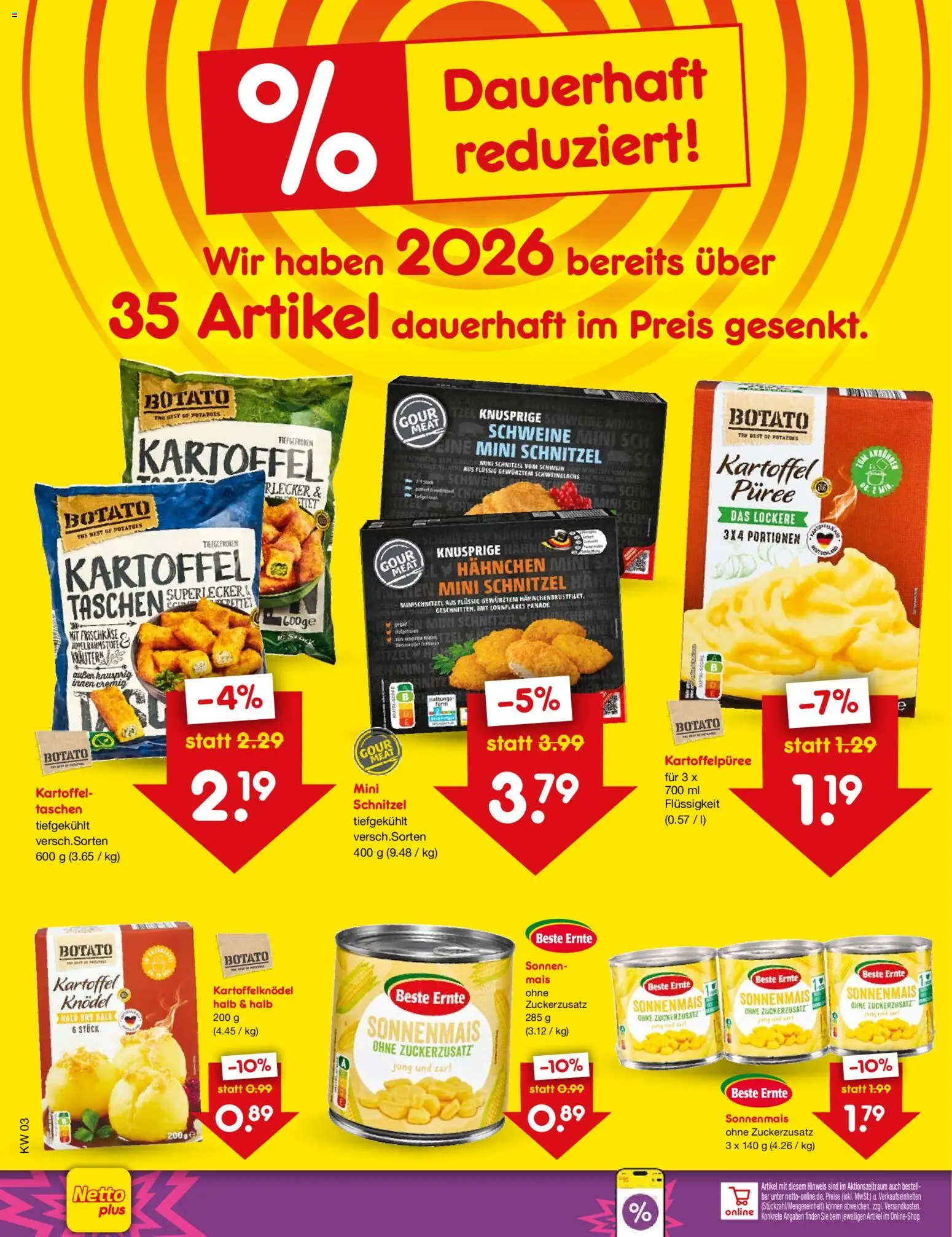 Netto Marken-Discount Preissenkung auf Dauer – gültig ab 17.01.2026 | Seite: 1 | Produkte: Hahnchen, Schnitzel, Frischkase