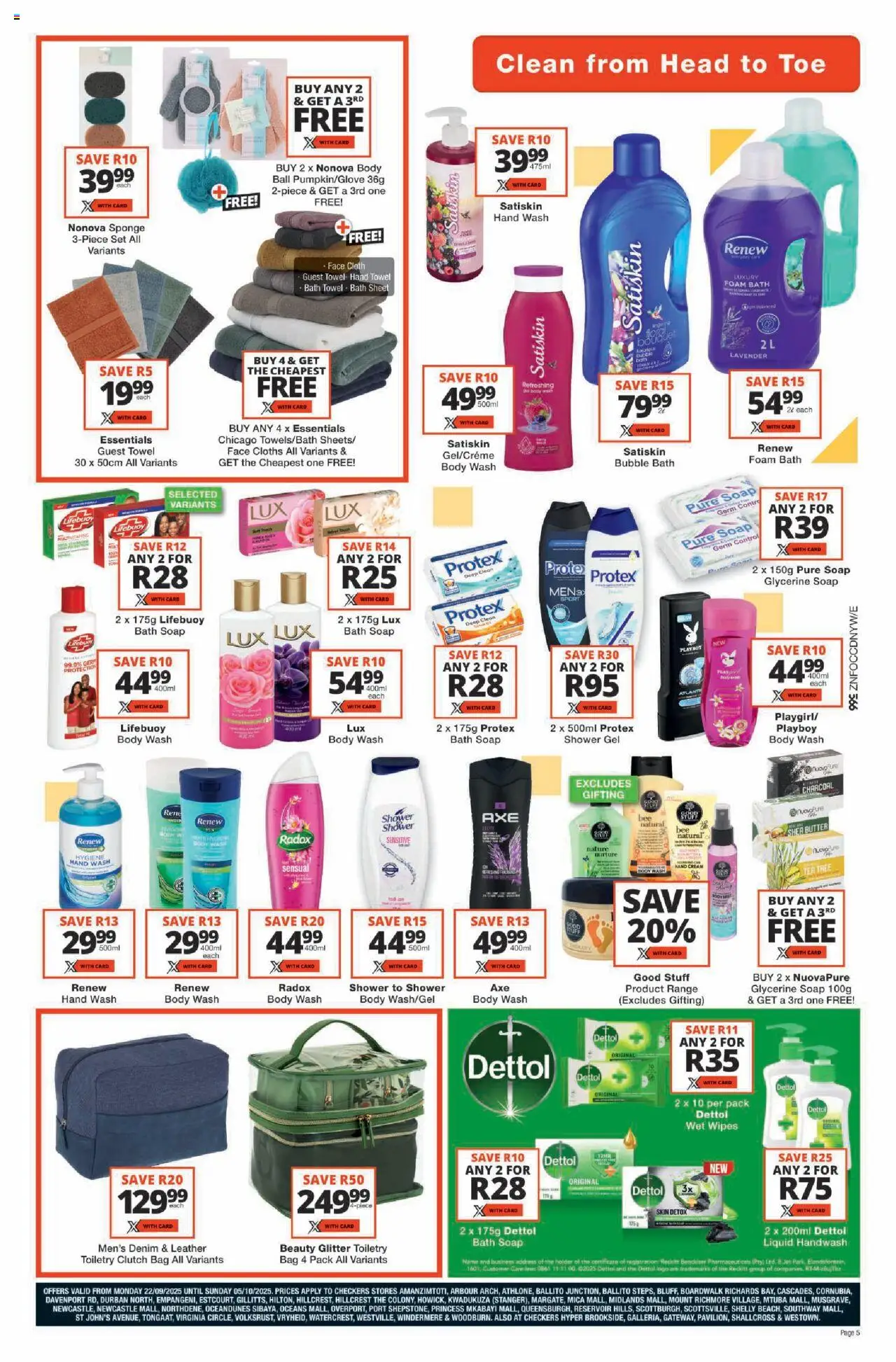 New Checkers catalogue – valid from 22.09.2025 | Page: 5 | Products: Handwash, Towel, Bath foam, Foam