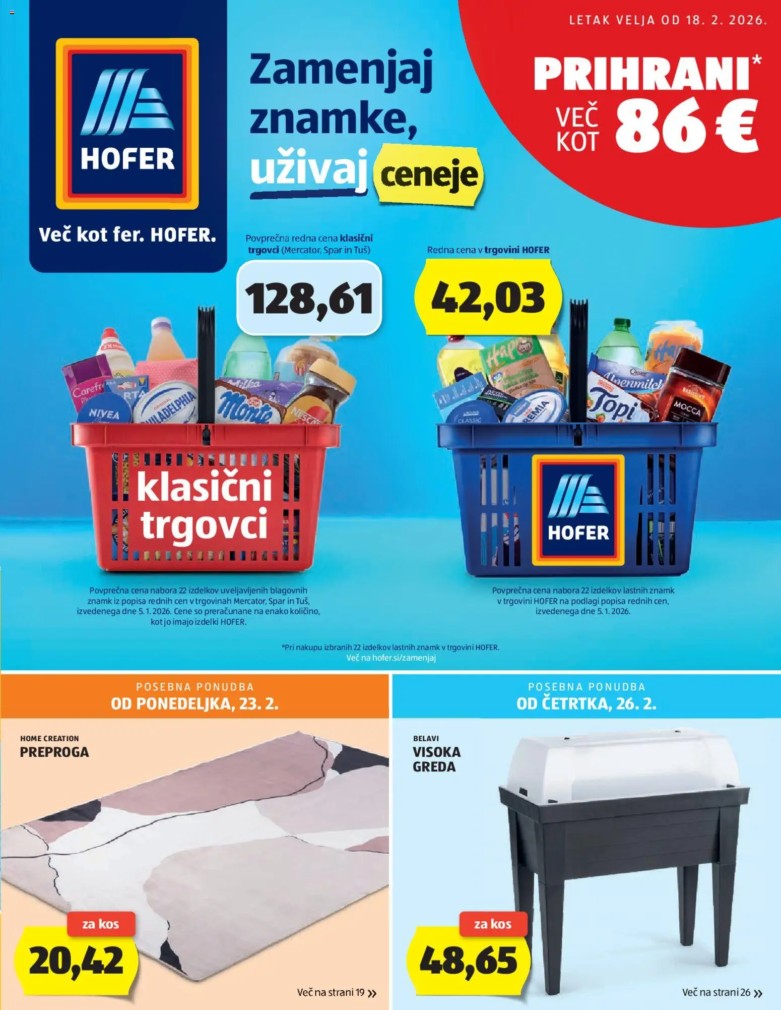 Novi Hofer katalog ponudbe – veljaven od 18.02.2026 | Stran: 1 | Izdelki: Kos, Preproga
