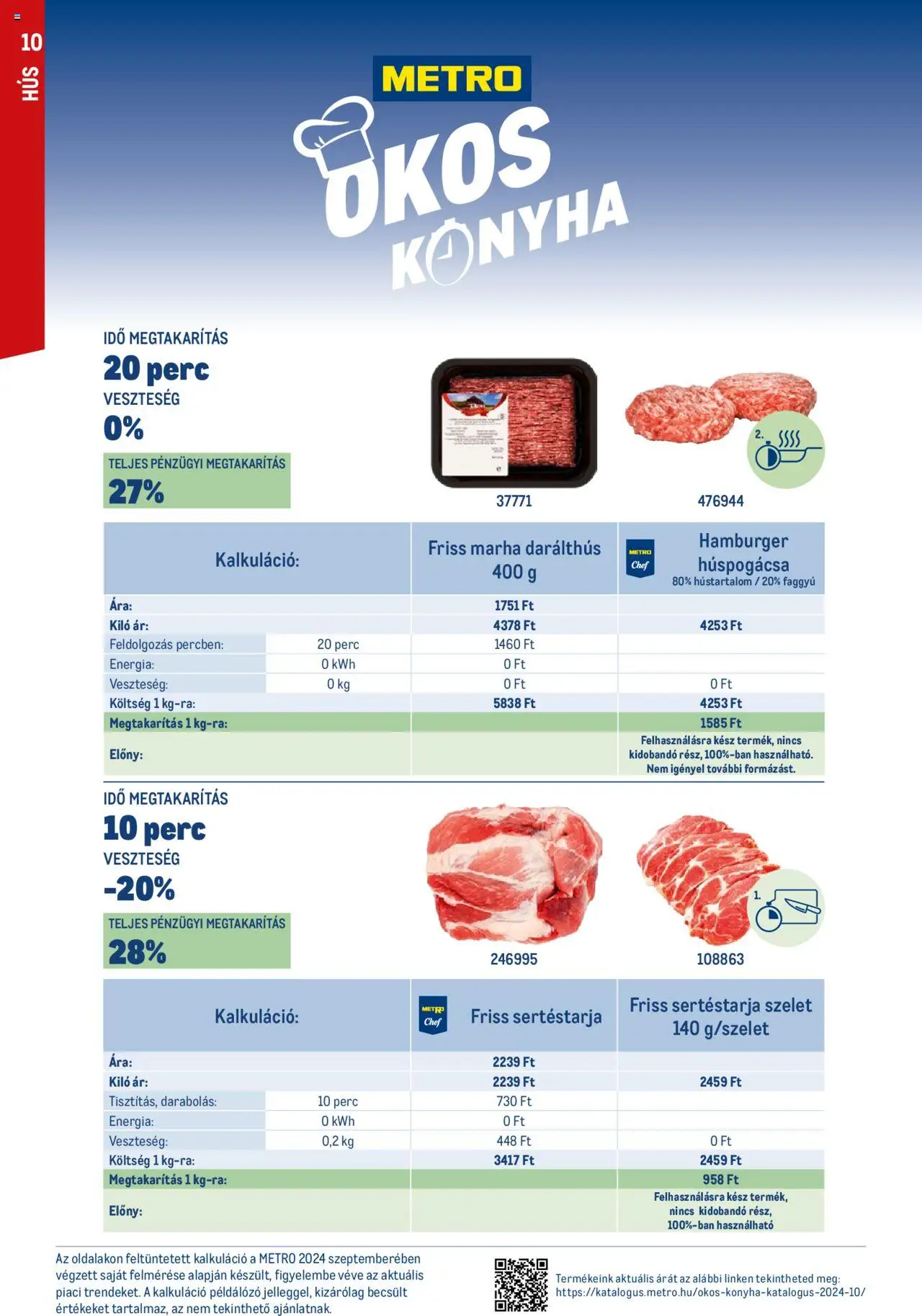 Metro akciós ujság - amely érvényes a következő dátumtól: 01.10.2024 | Oldal: 10 | Termékek: Sertéstarja, Hamburger, Hús