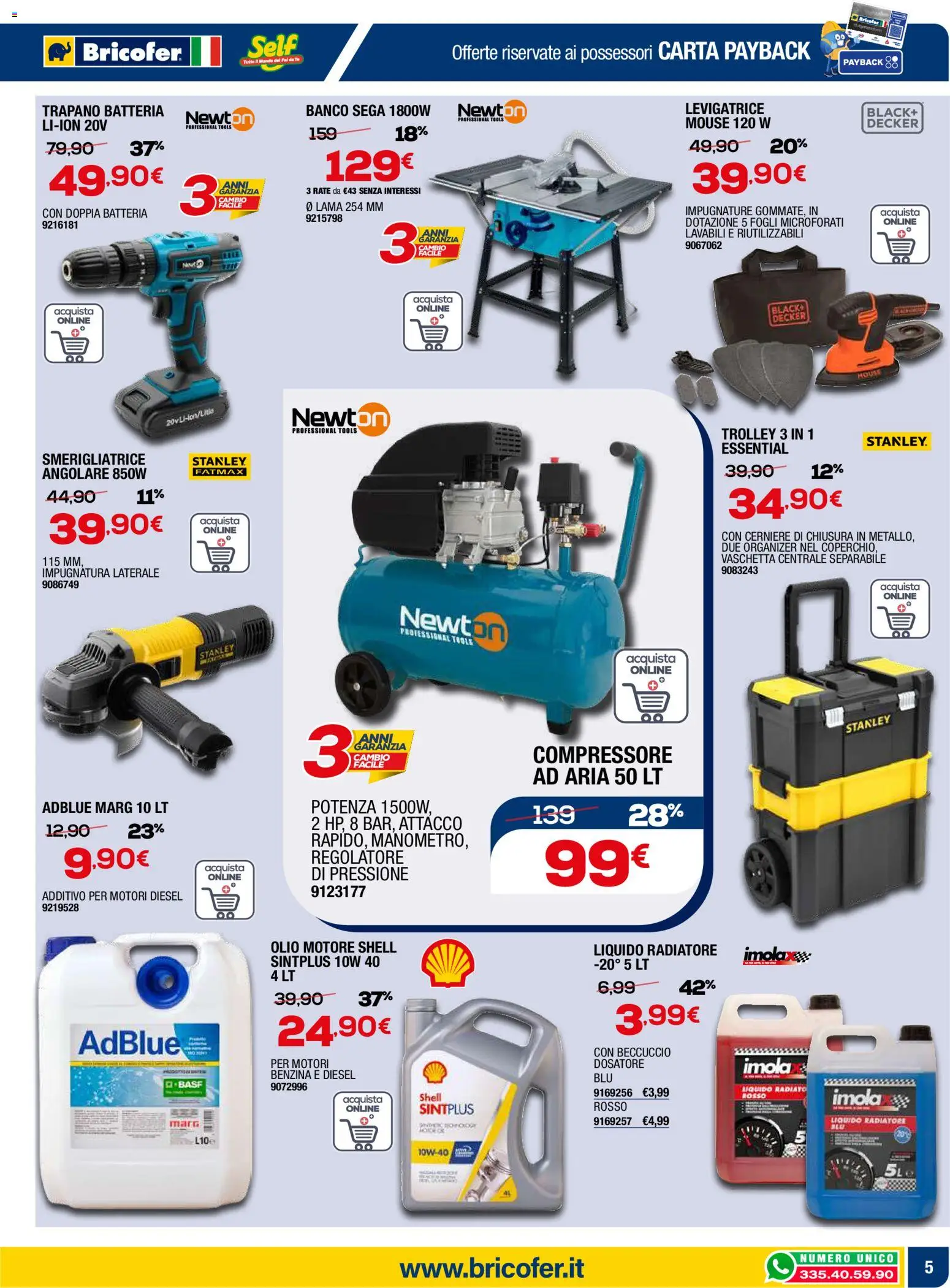 Volantino Bricofer del 05.03.2026 | Pagina: 5 | Prodotti: Compressore, Olio, Smerigliatrice, Batteria