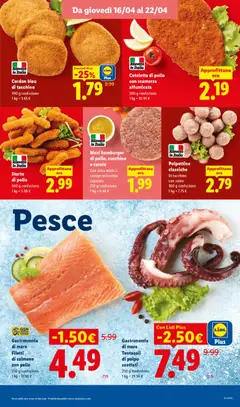 Anteprima del volantino Maxi hamburger di pollo, zucchine e carote, Con salsa miele e senape in bustina separata 210 g confezione valido a partire dal 16.04.2026 | Pagina: 7