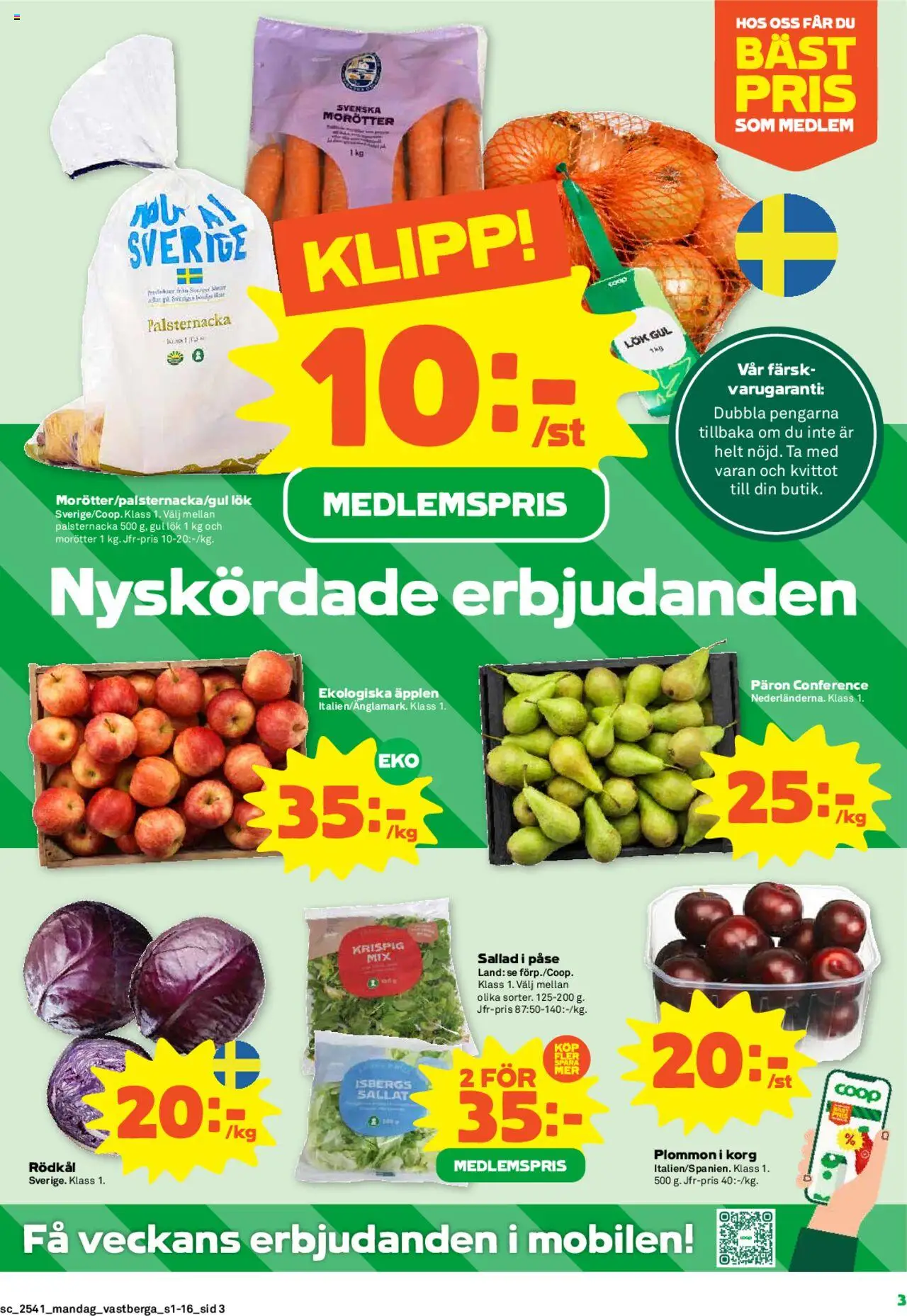 Coop Forum reklamblad aktuell från 06.10.2025 | Sida: 3 | Produkter: Plommon, Gul lök, Äpplen, Sallad