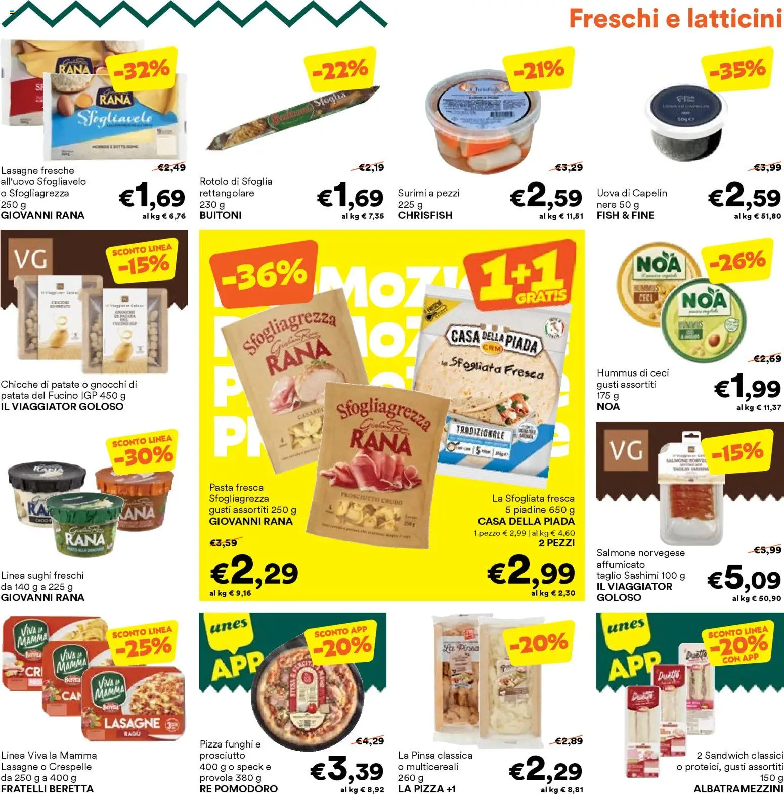 Volantino Unes del 26.02.2026 | Pagina: 7 | Prodotti: Salmone, Pomodoro, Prosciutto, Pasta