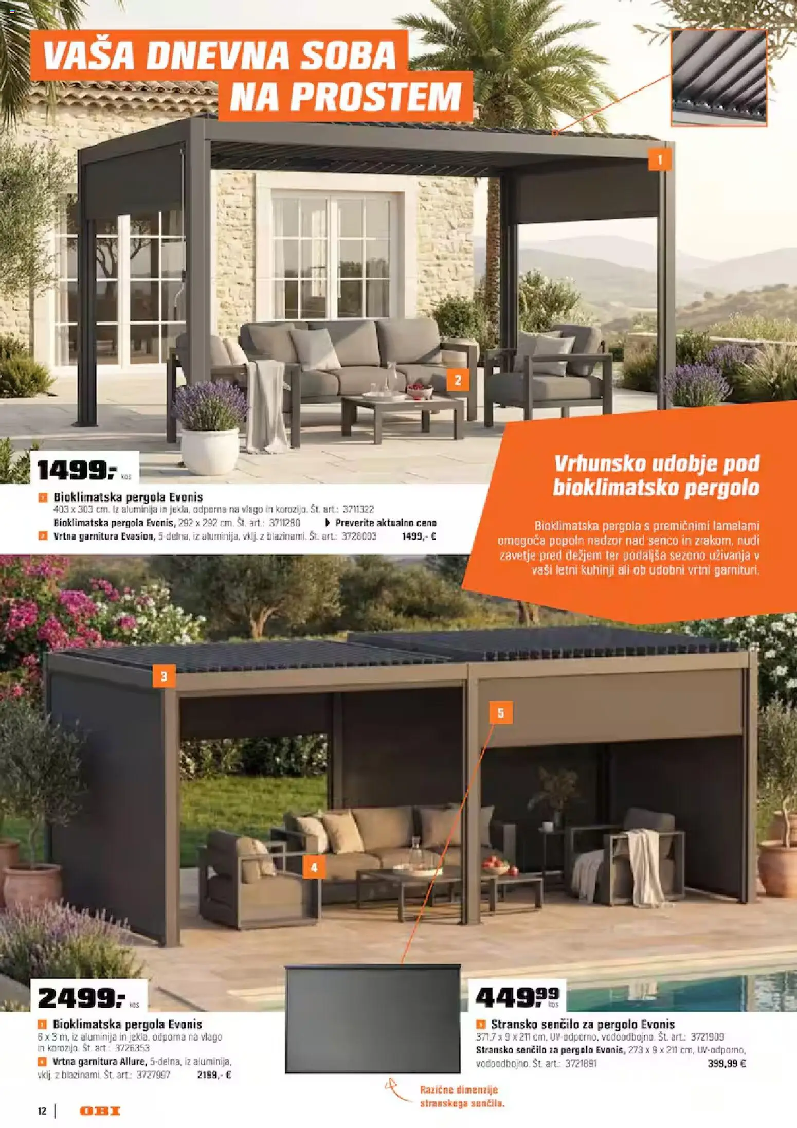 Novi OBI katalog ponudbe – veljaven od 01.04.2026 | Stran: 12 | Izdelki: Vrtna garnitura, Senčilo