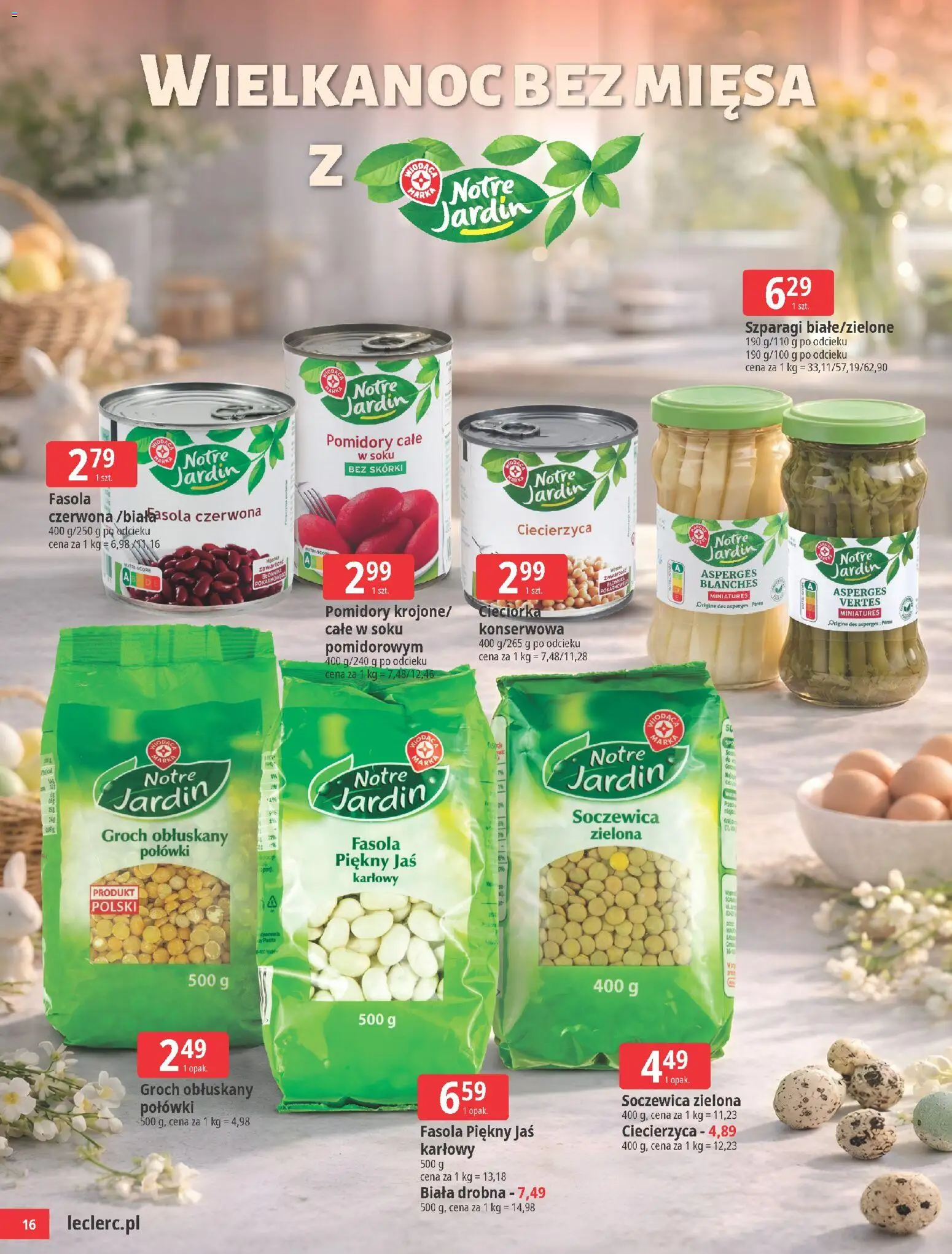 E.Leclerc gazetka - Zielona Góra Wielkanoc od 24.03.2026 | Strona: 16 | Produkty: Szparagi, Fasola piękny jaś, Pomidory, Soczewica