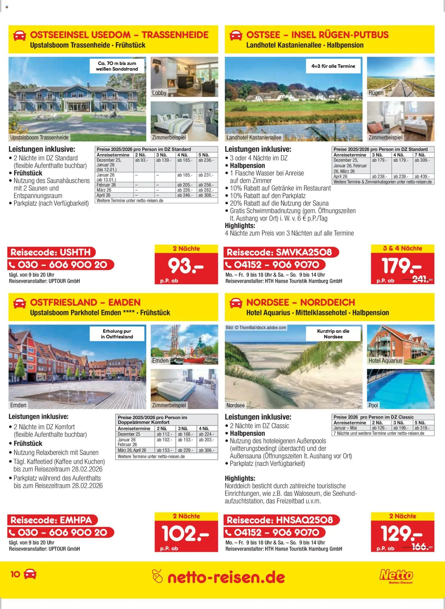 Netto Reisen Prospekt 	 – gültig ab 27.11.2025 | Seite: 10 | Produkte: Kaffee, Wasser, Kuchen, Uhr