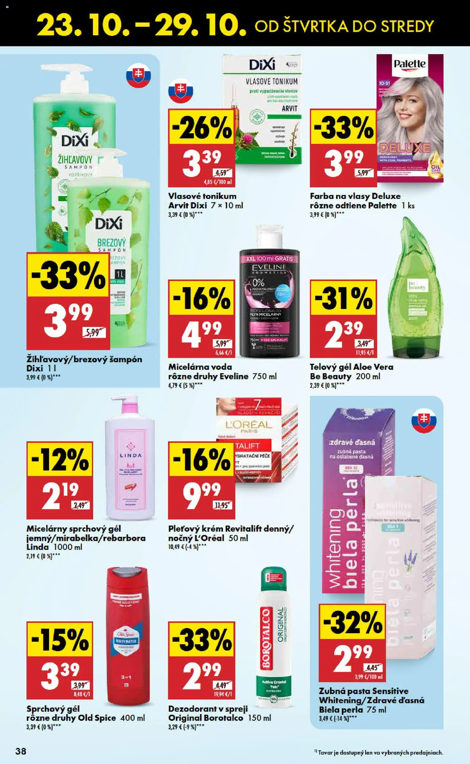 Nové Biedronka akcie – leták je platný od 23.10.2025 | Strana: 38 | Produkty: Farba na vlasy, Sprchový gél, Krém, Voda
