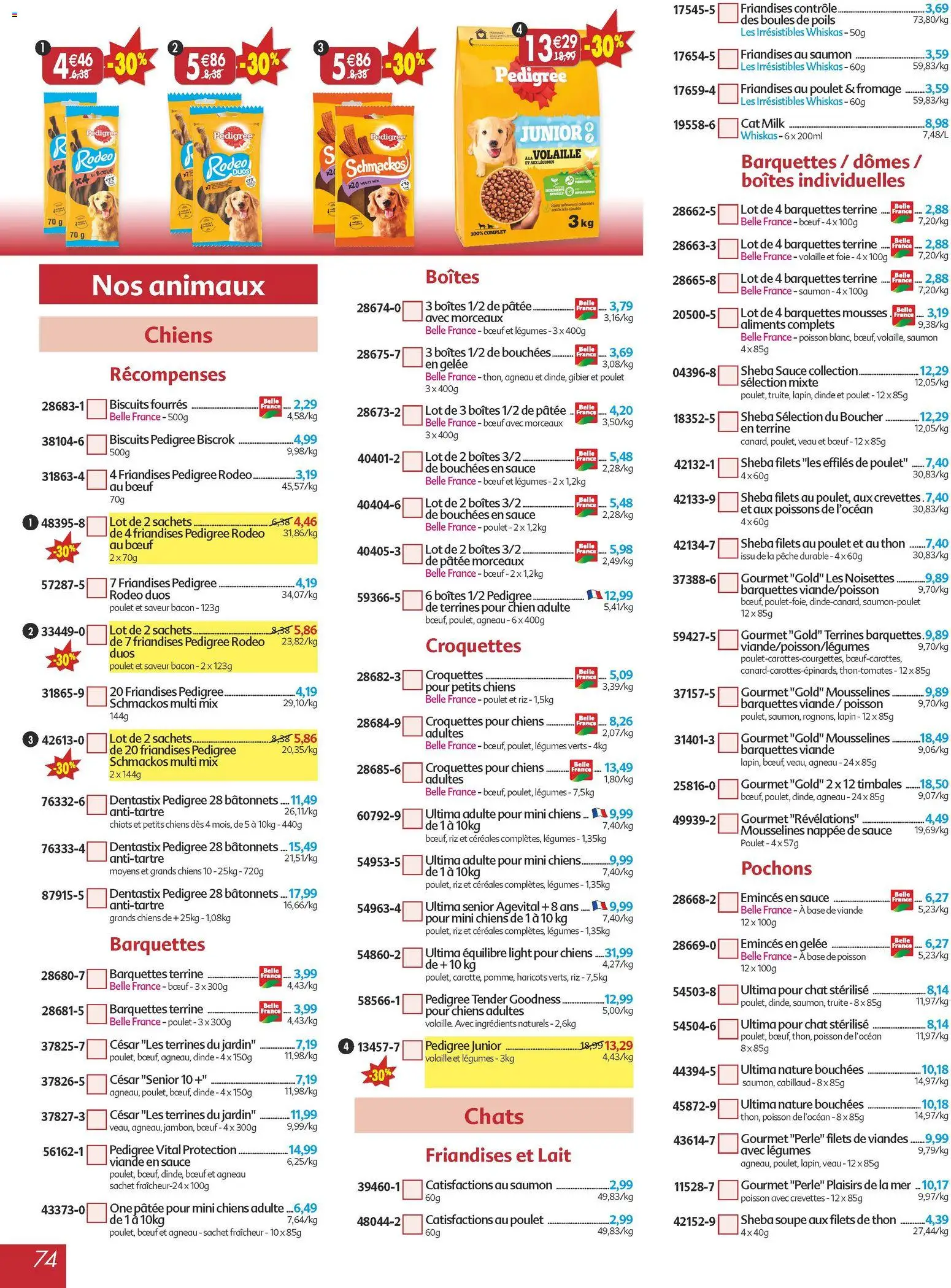 {H1} | Page: 74 | Produits: Noisettes, Lait, Gelée, Biscuits