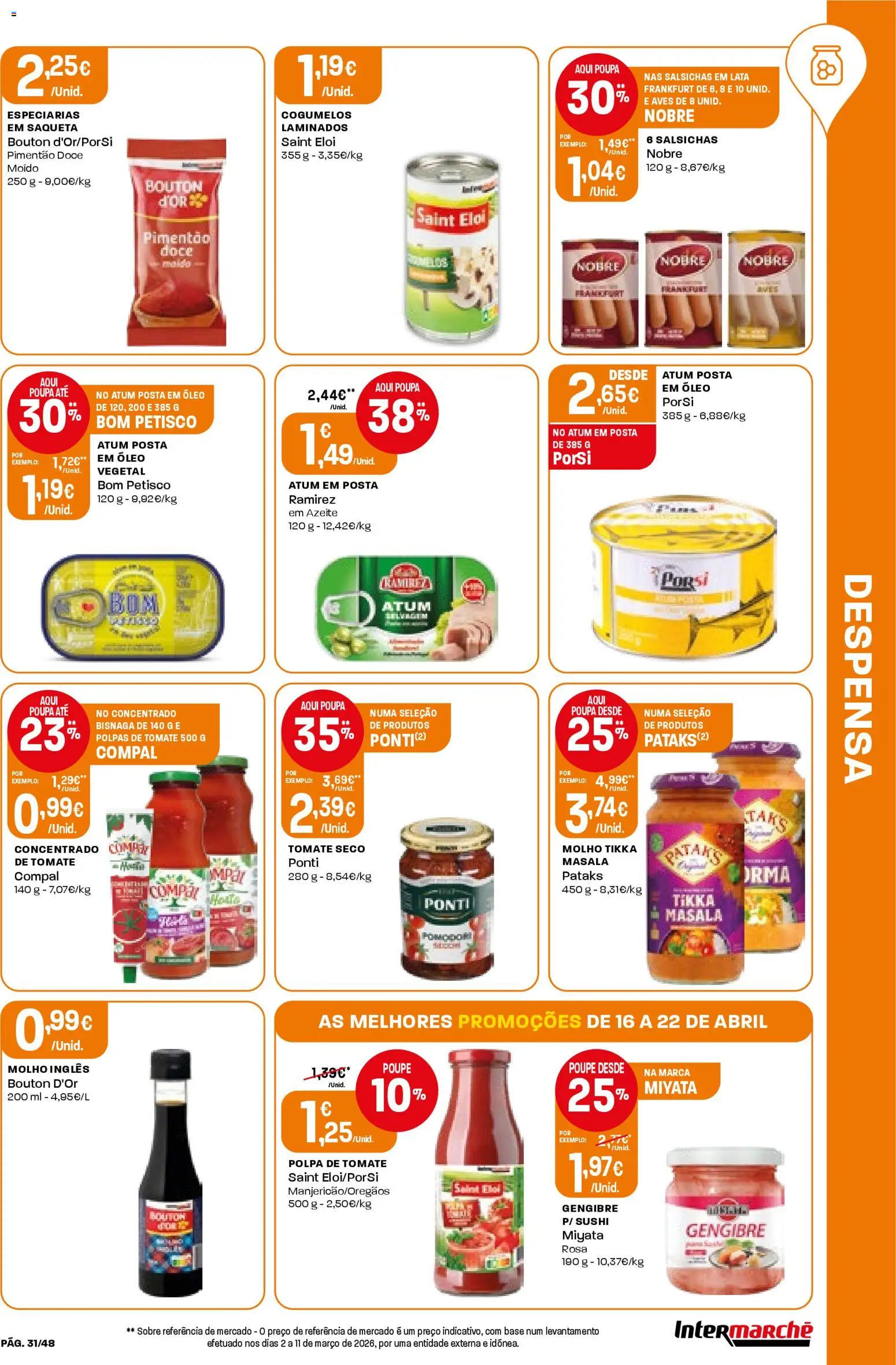 Intermarché folheto │ válido de 16.04.2026 | Página: 31 | Produtos: Atum, Óleo, Tomate, Cogumelos