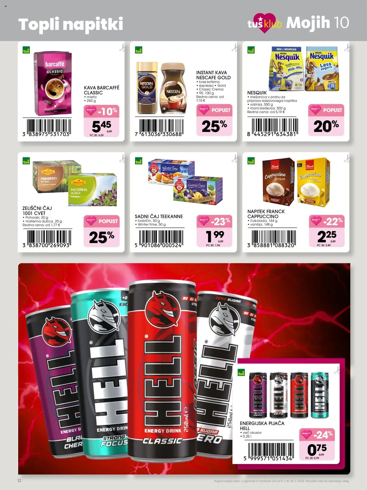 Novi Tuš katalog ponudbe – veljaven od 09.01.2026 | Stran: 12 | Izdelki: Escoba, Napitki, Instant kava, Caj