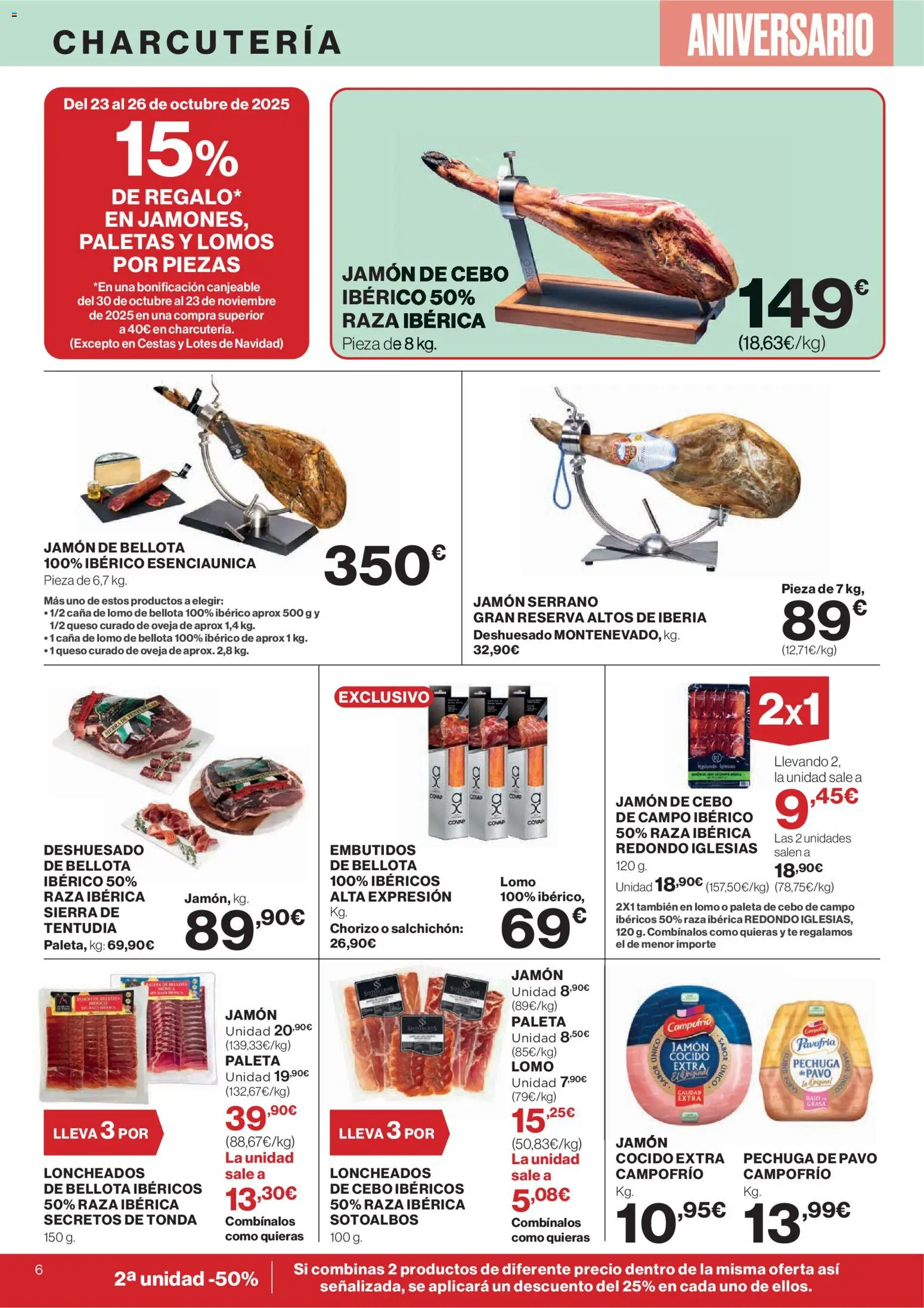 El Corte Inglés ofertas │ válido desde el 23.10.2025 | Página: 6 | Productos: Jamón serrano, Queso, Jamón, Νυχτικό