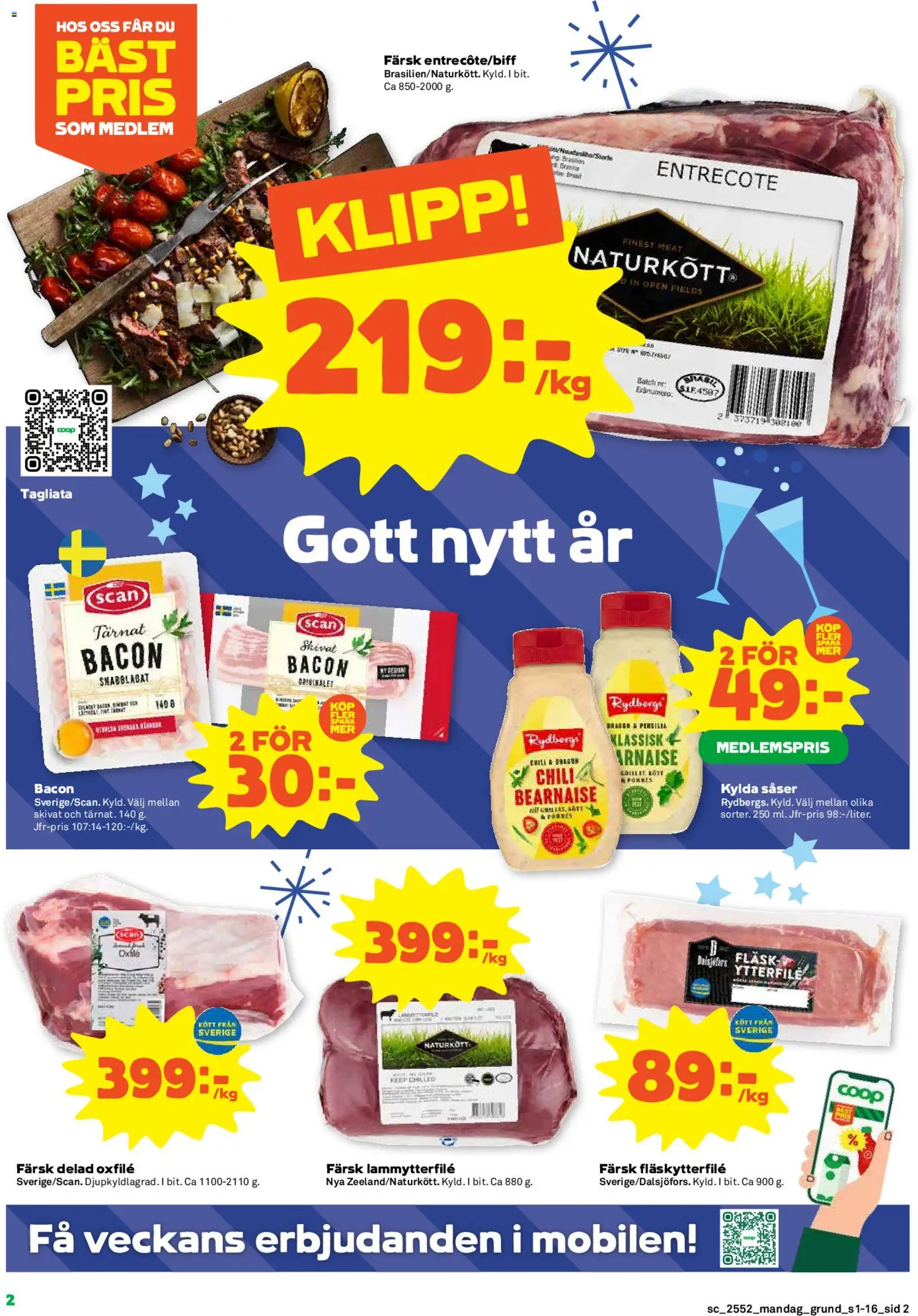 Stora Coop reklamblad aktuell från 29.12.2025 | Sida: 2 | Produkter: Bacon, Entrecote, Chili, Oxfilé