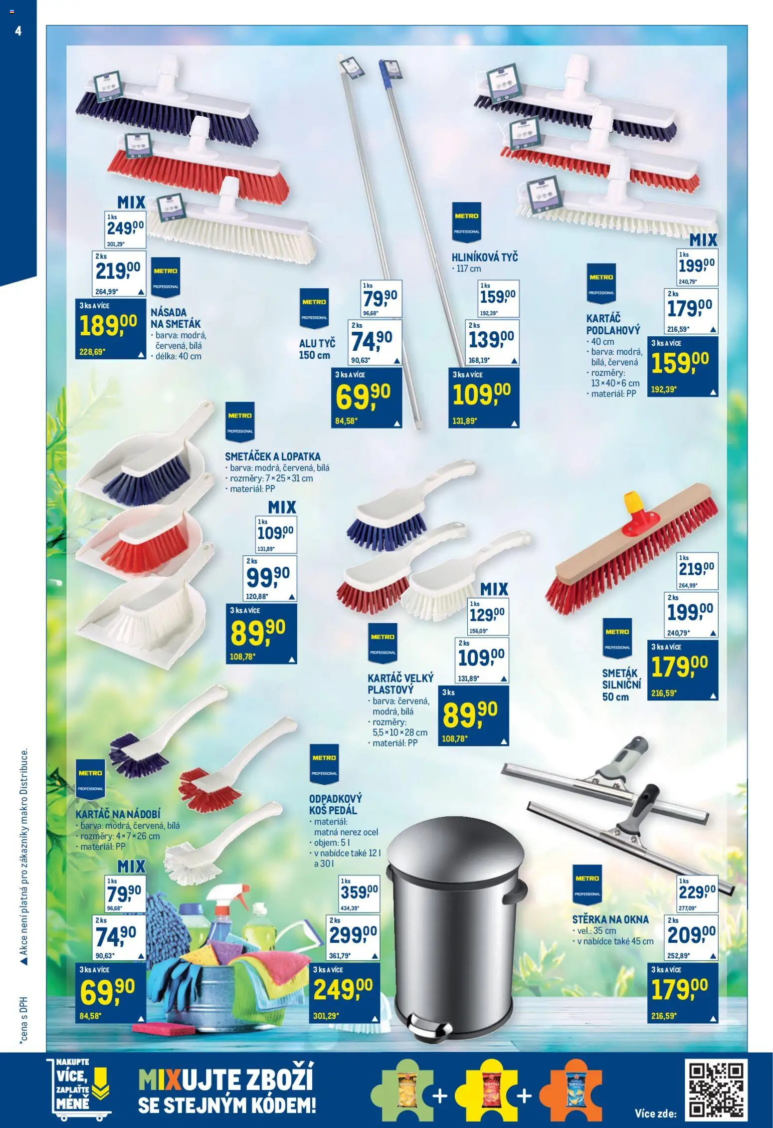 Makro leták - Úklid a kosmetika od 25.02.2026 | Strana: 4 | Produkty: Koš, Smeták, Stěrka na okna, Kartáč