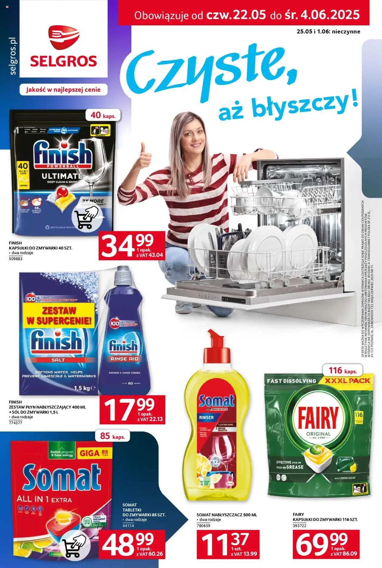 Selgros cash&carry Gazetka - Sprzątanie od 22.05.2025 | Strona: 20 | Produkty: Sól do zmywarki, Fairy, Finish, Kapsułki do zmywarki