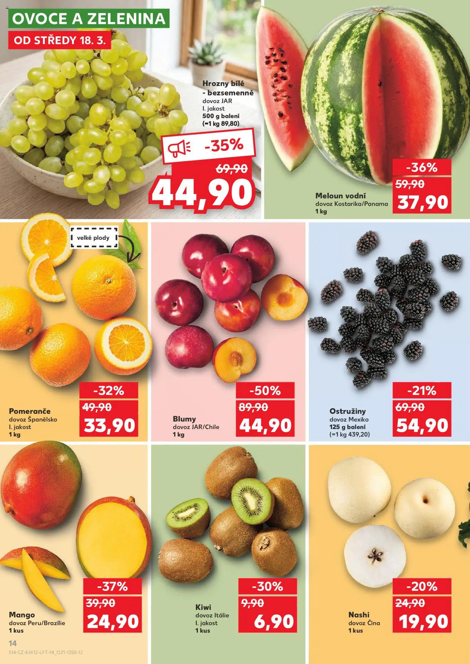 Kaufland leták - Chomutov od 18.03.2026 | Strana: 14 | Produkty: Ovoce a zelenina, Meloun, Mango, Pomeranče