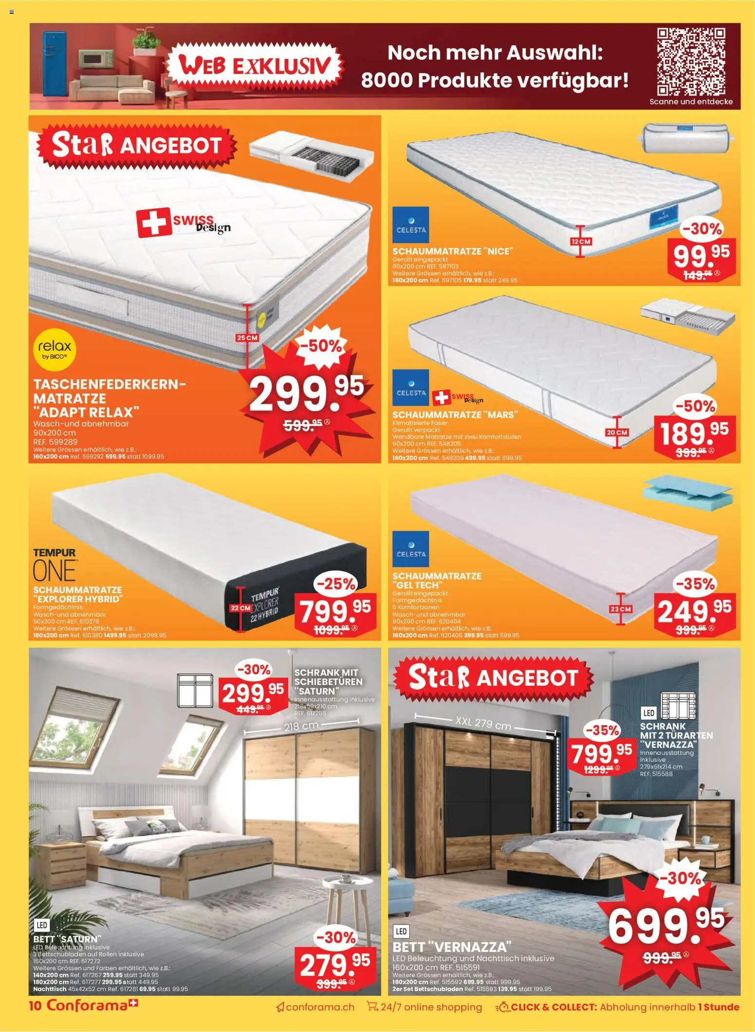 Conforama Aktionen – gültig ab 07.01.2026 | Seite: 10 | Produkte: Matratze, Nachttisch, Schrank, Bett