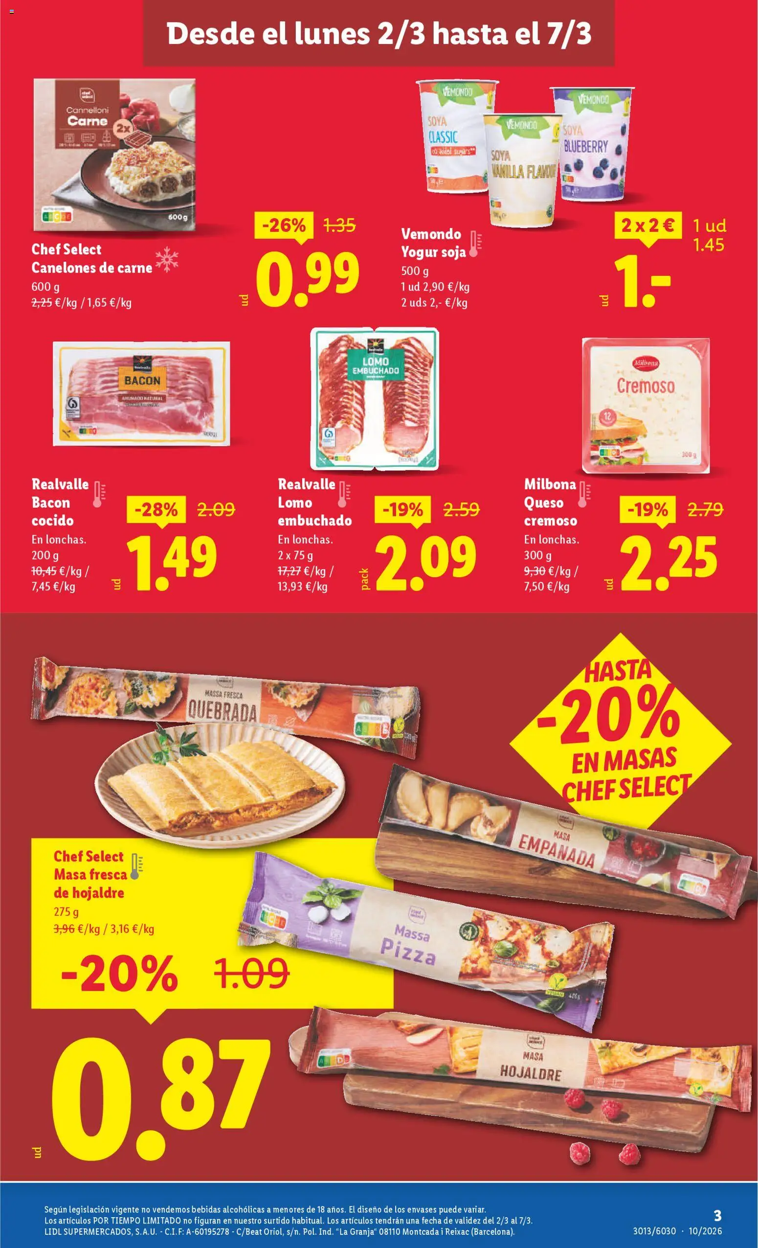 Lidl - Torrevieja Villa Amalia │ válido desde el 02.03.2026 | Página: 3 | Productos: Queso, Yogur, Pizza, Canelones