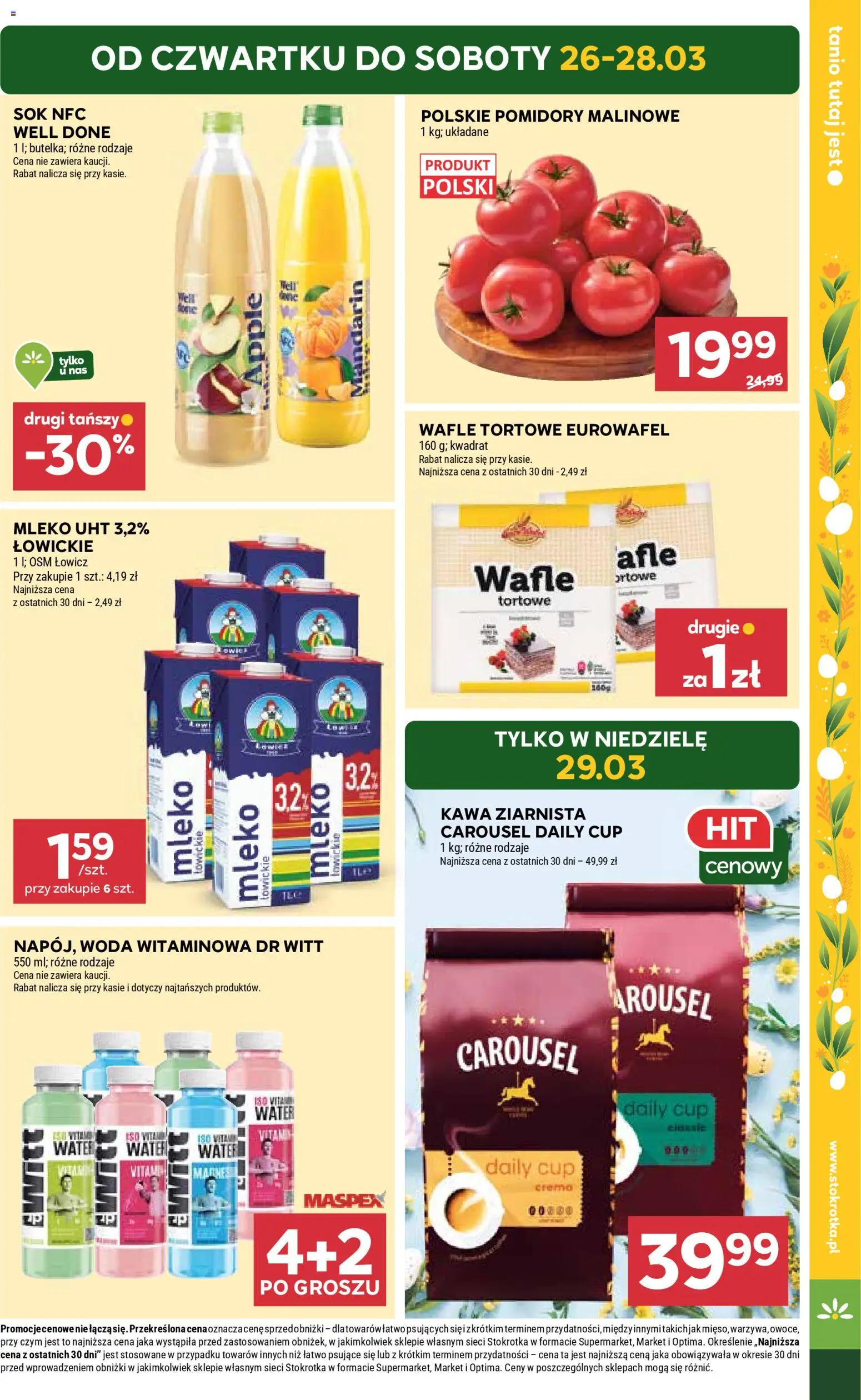 Stokrotka gazetka od 26.03.2026 | Strona: 3 | Produkty: Kawa ziarnista, Wafle tortowe, Kawa, Pomidory