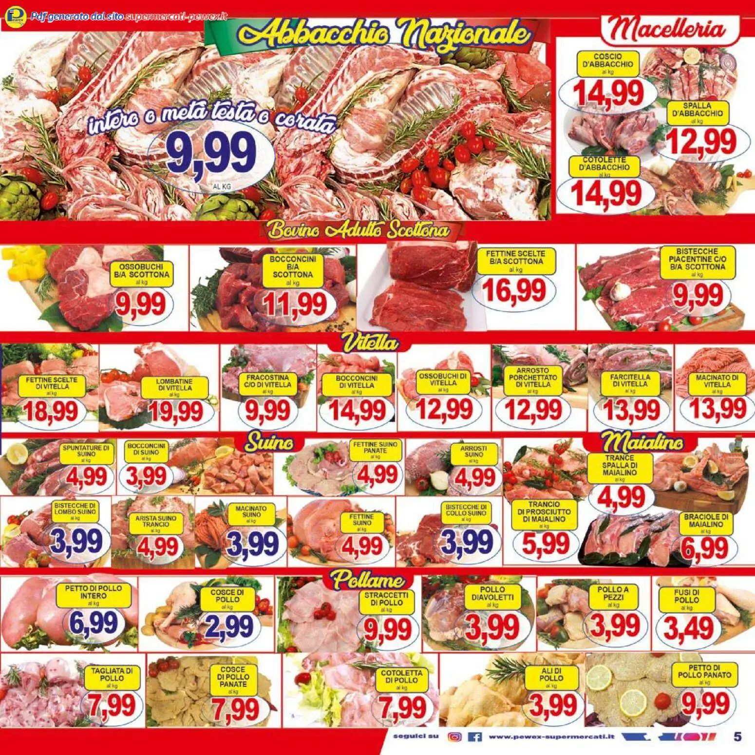 Volantino Pewex del 13.02.2026 | Pagina: 5 | Prodotti: Petto di Pollo, Prosciutto, Cosce di pollo, Macinato