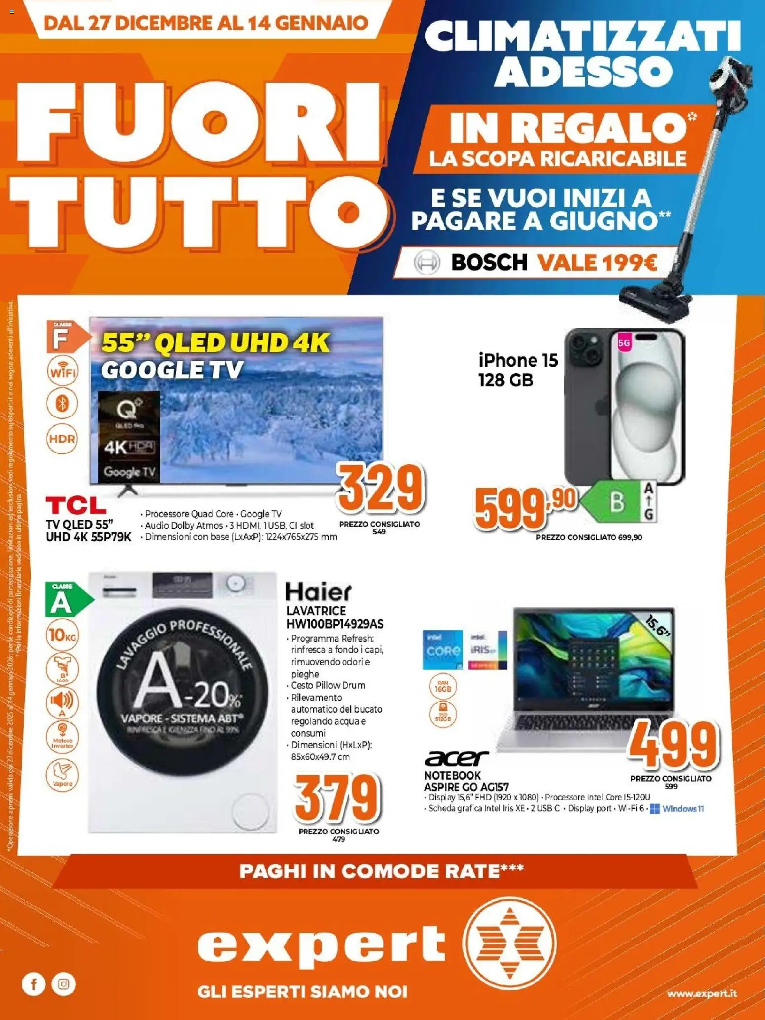 Volantino Expert del 27.12.2025 | Pagina: 1 | Prodotti: Notebook, Acqua, Lavatrice, TV