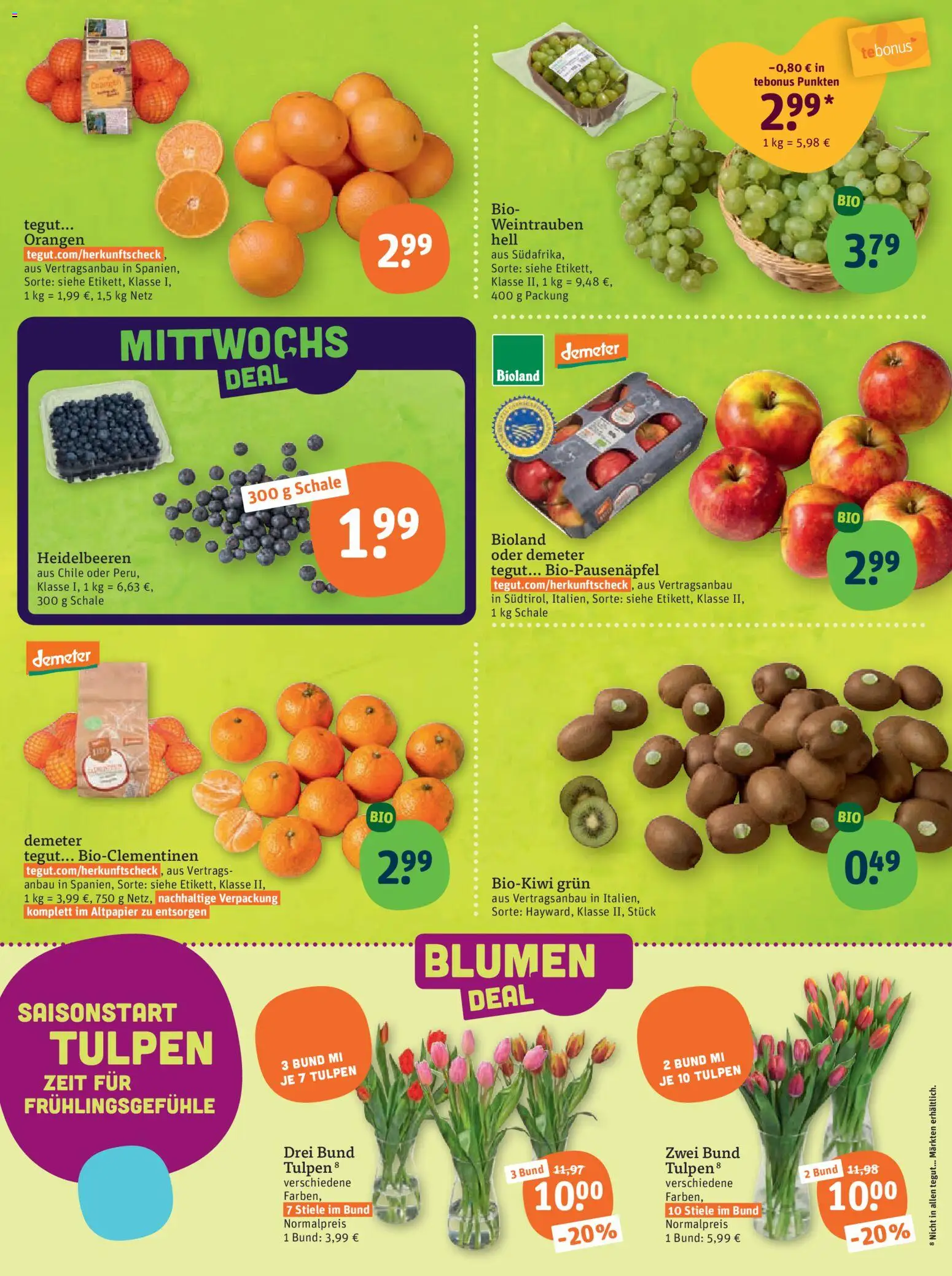 Tegut Prospekt – gültig ab 05.01.2026 | Seite: 5 | Produkte: Blumen, Orangen, Heidelbeeren, Weintrauben