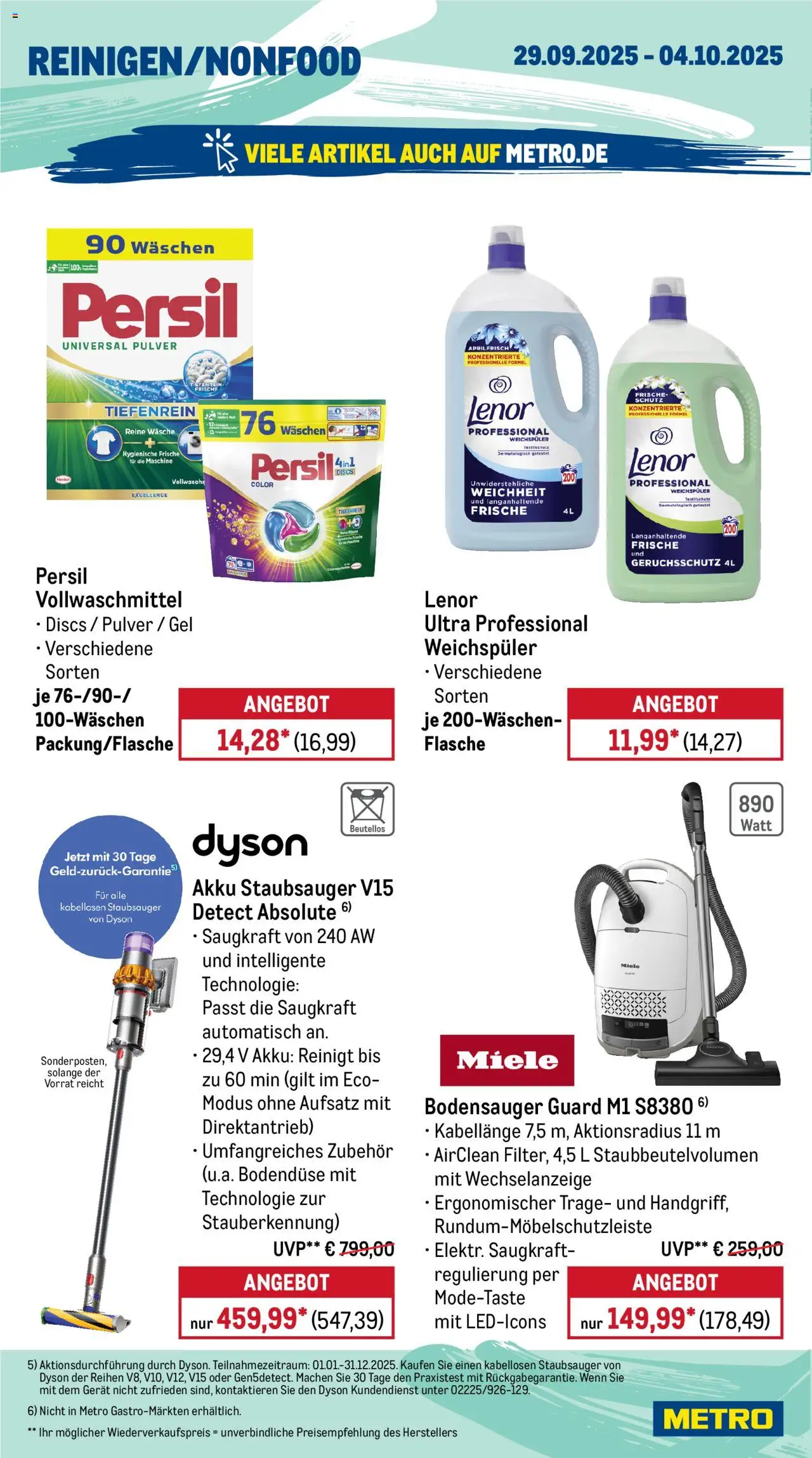 Metro Wochen-Angebote Gastro – gültig ab 29.09.2025 | Seite: 16 | Produkte: Miele, Dyson, Weichspüler, Persil