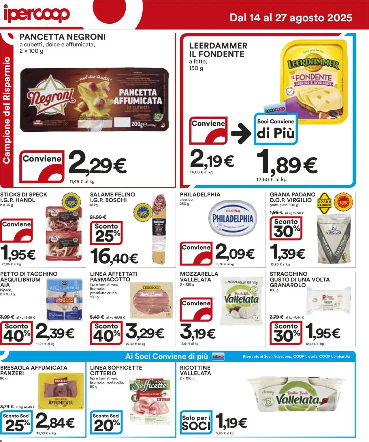 Volantino Ipercoop del 14.08.2025 | Pagina: 8 | Prodotti: Salame, Bresaola, Pancetta, Prosciutto