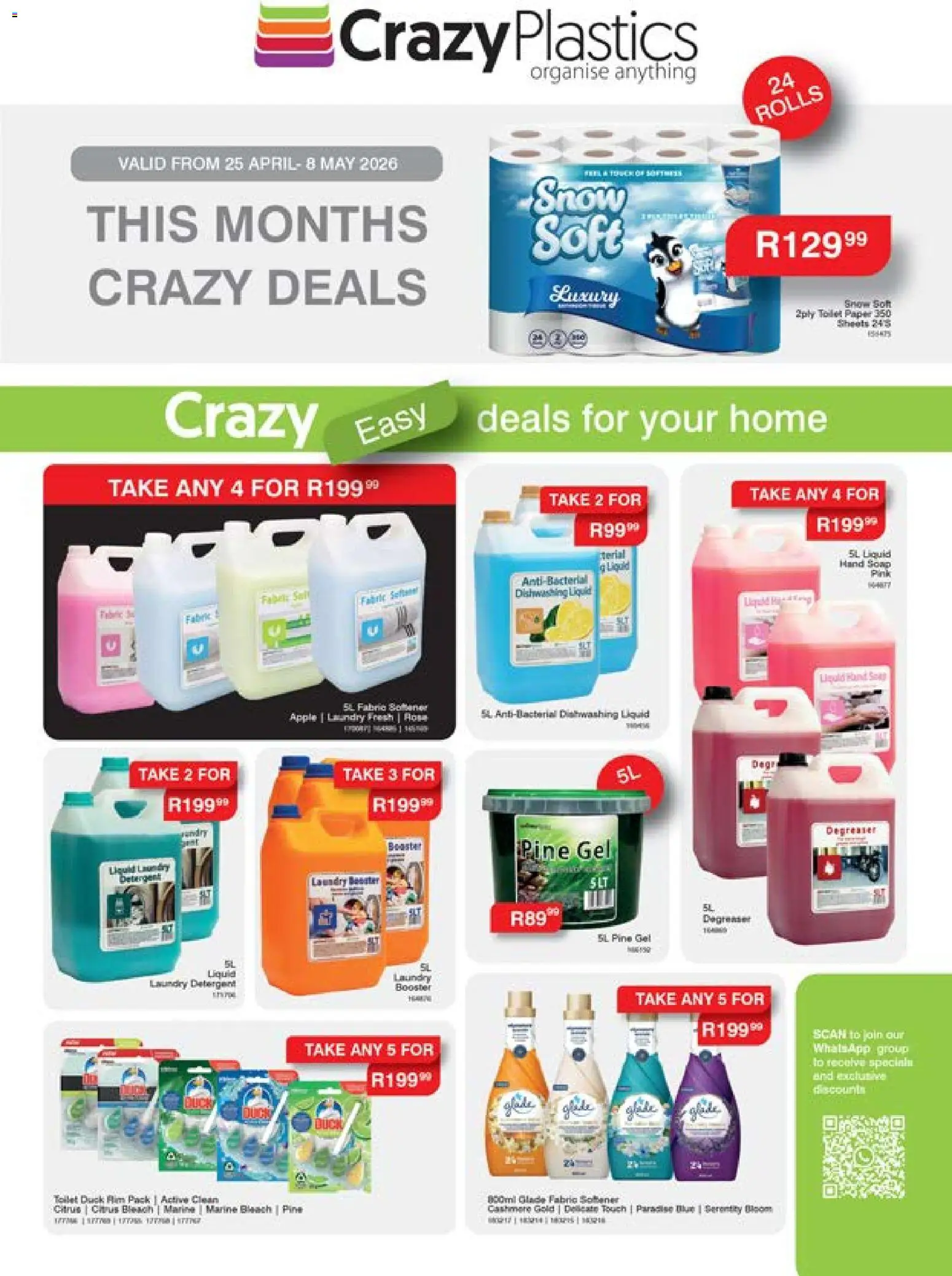 New Crazy Plastics catalogue – valid from 25.04.2026 | Page: 1 | Products: Toilet, Bleach, Soup, Paper