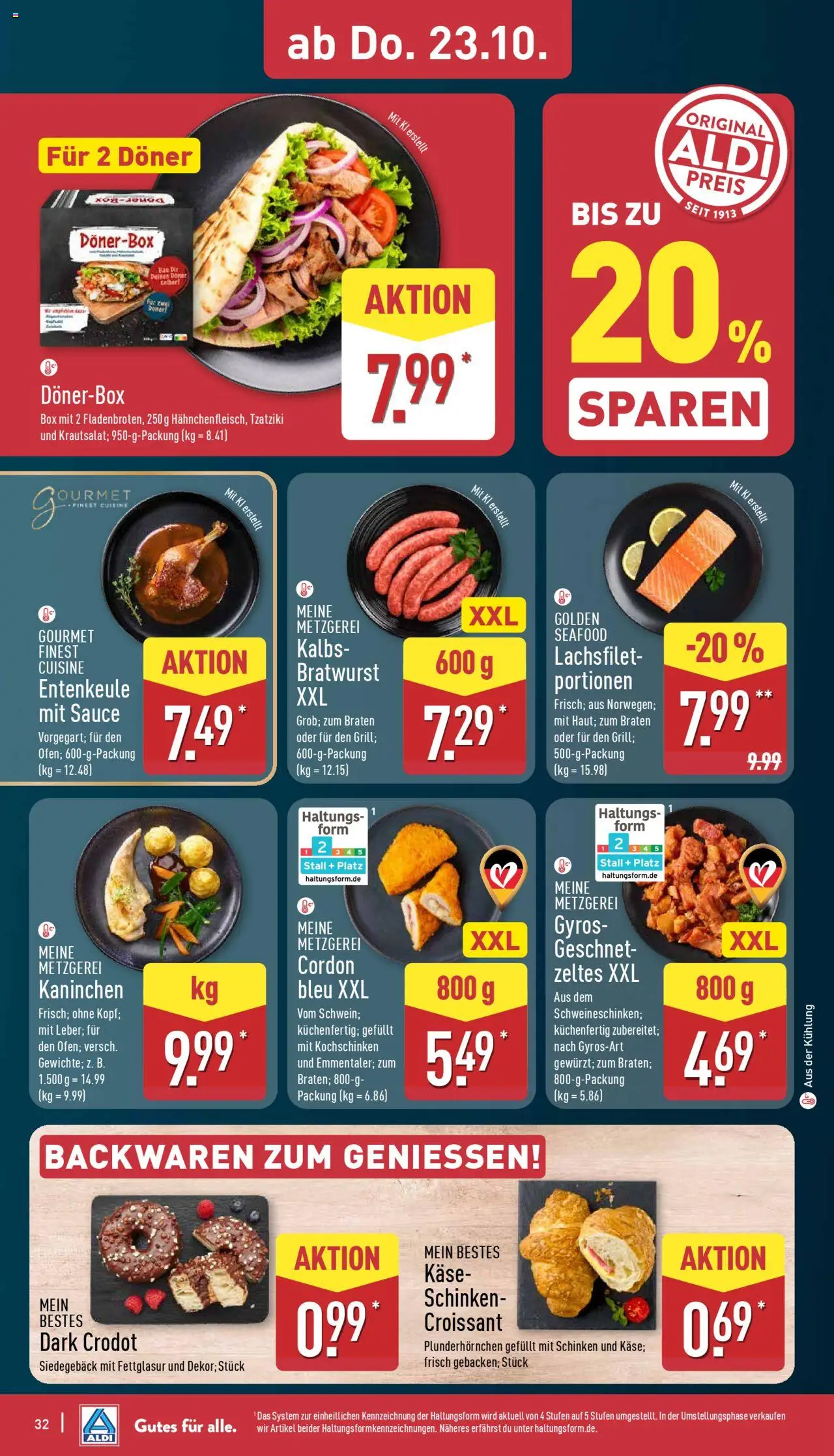 Aldi Prospekt 	 – gültig ab 20.10.2025 | Seite: 32 | Produkte: Käse, Kaninchen, Croissant, Schinken