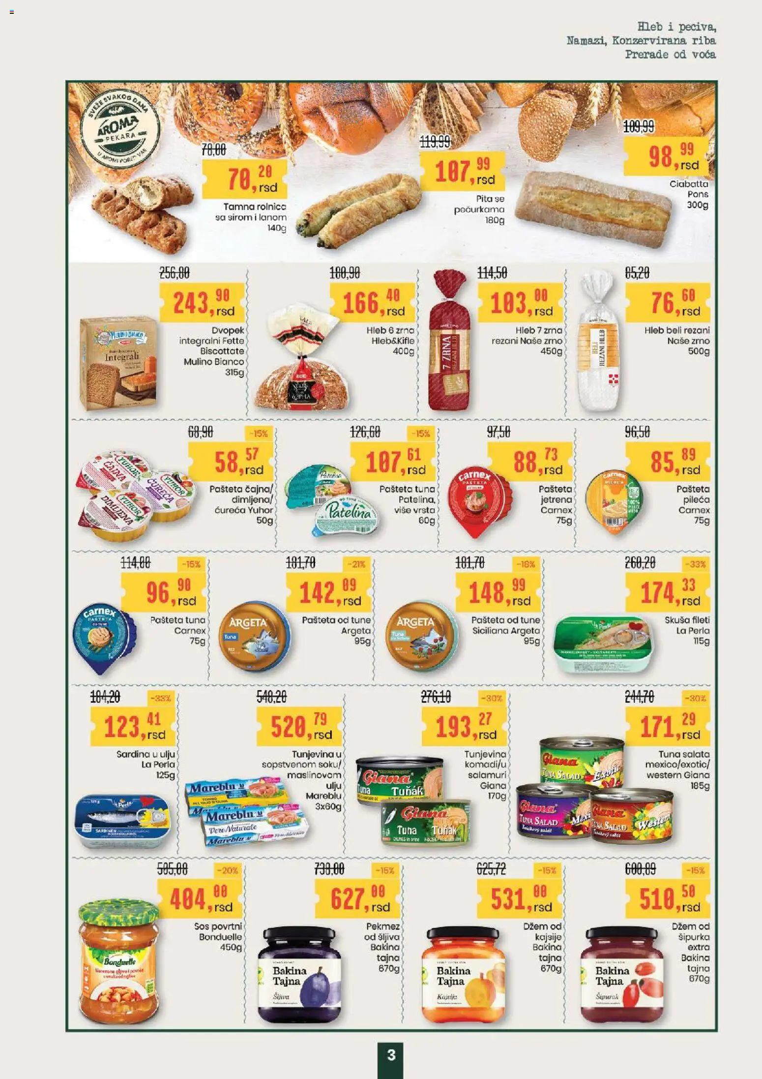 Aroma Market katalog - važi od 27.11.2025 | Strana: 3 | Proizvode: Rezani hleb, Dzem, Sos, Pašteta