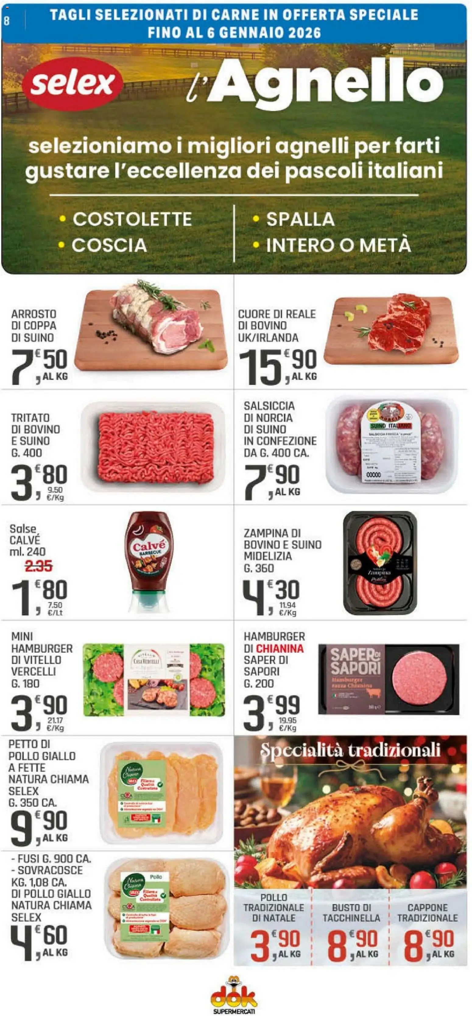 Volantino DOK del 30.12.2025 | Pagina: 8 | Prodotti: Bovino, Petto di Pollo, Arrosto, Suino