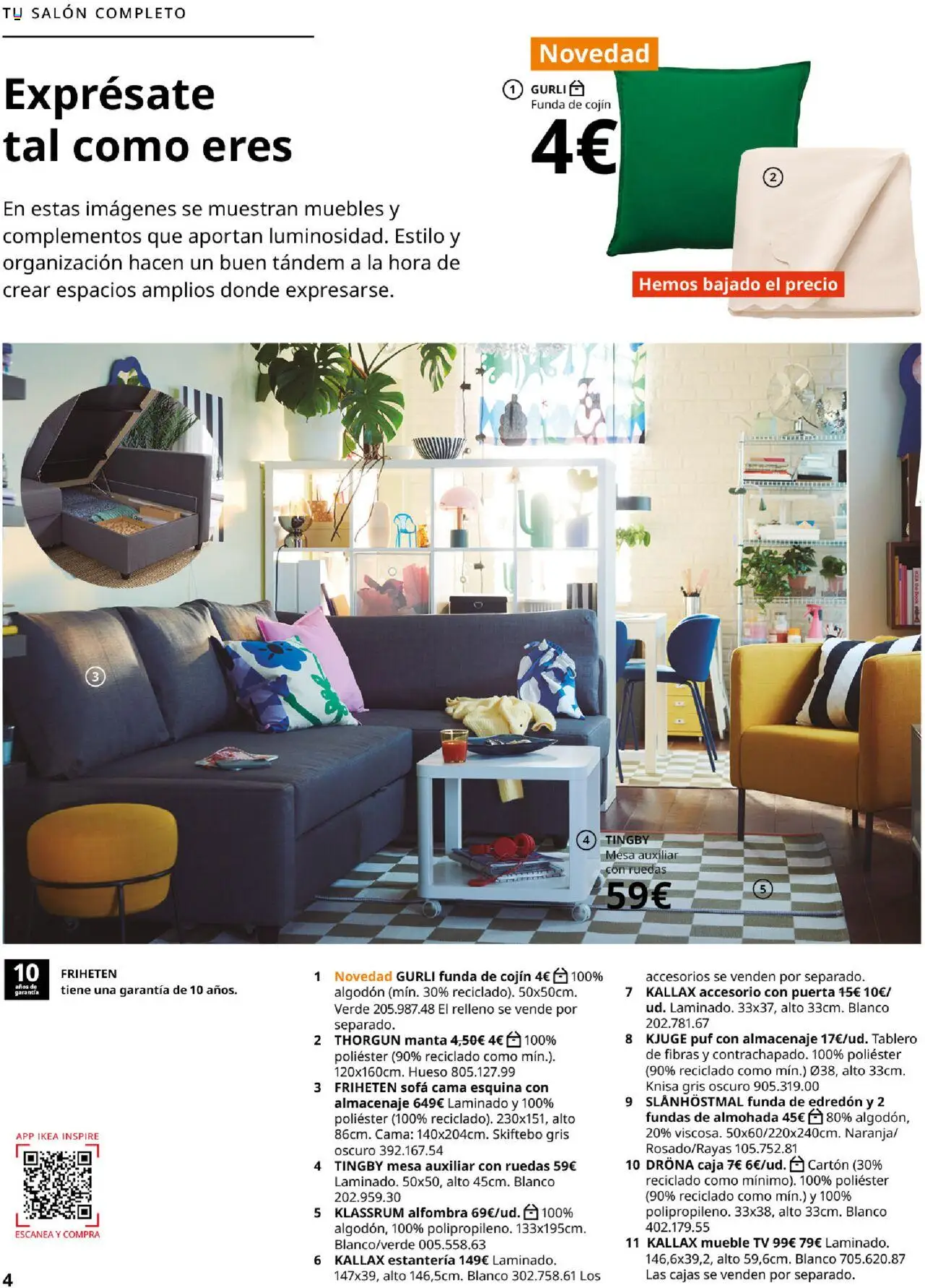 Catálogo IKEA Salones │ válido desde el 17.02.2025 | Página: 4 | Productos: Funda de cojín, Almohada, Mesa, Alfombra