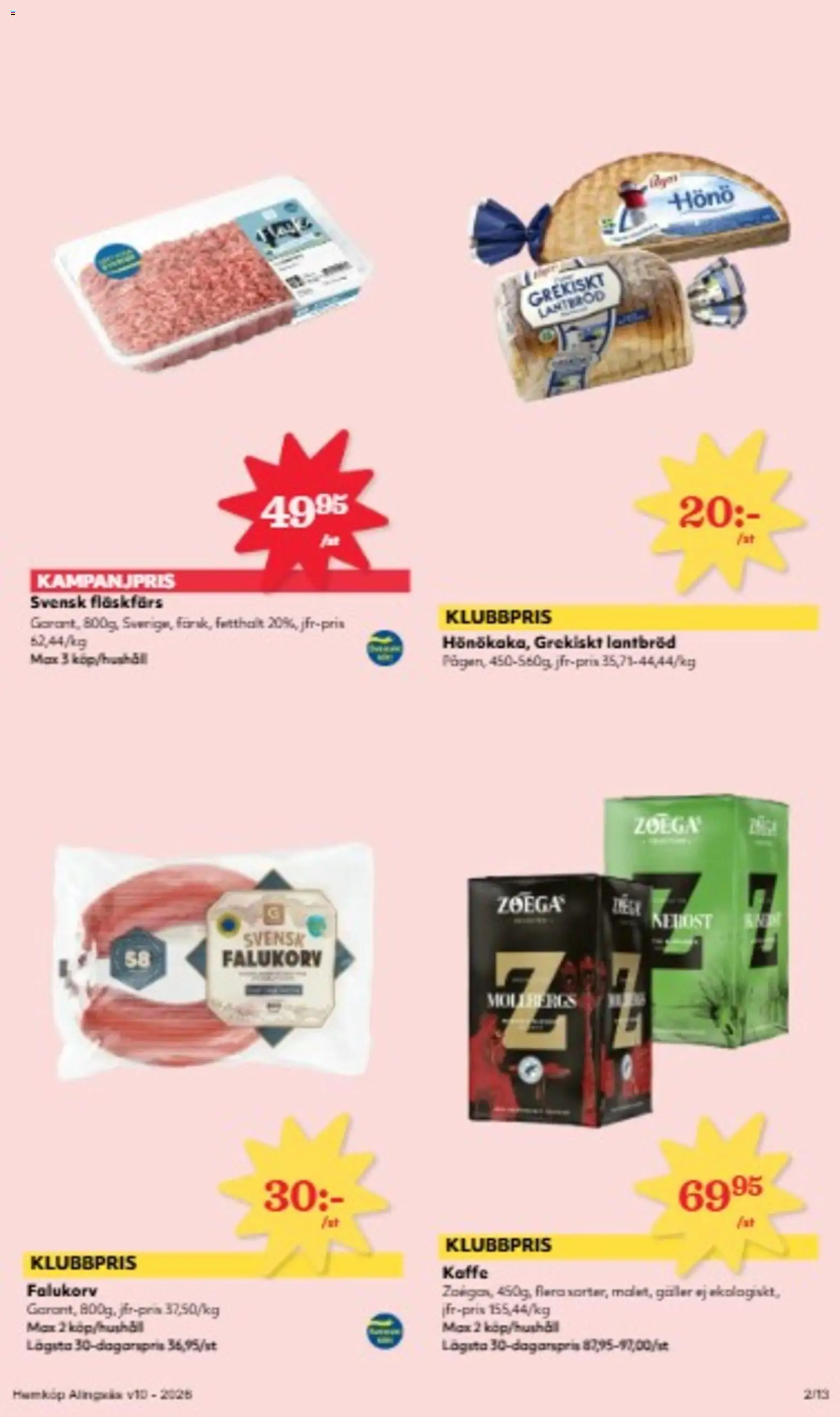 Hemköp reklamblad aktuell från 02.03.2026 | Sida: 10 | Produkter: Galler, Falukorv, Kaffe, Lantbröd