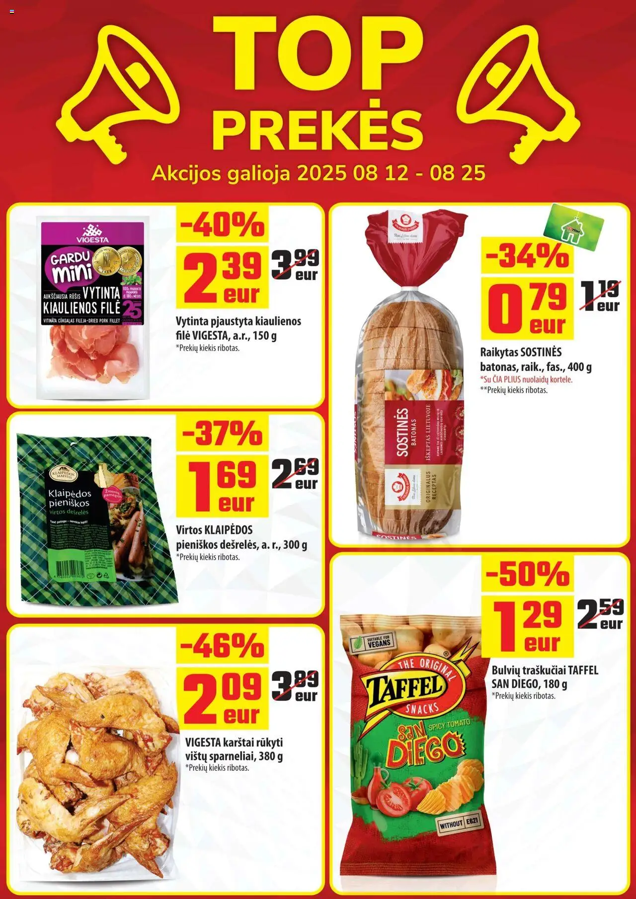 ČIA MARKET leidinys│galioja nuo 12.08.2025 | Puslapis: 2 | Prekių: Batonas, Kiaulienos, Dešrelės, Traškučiai