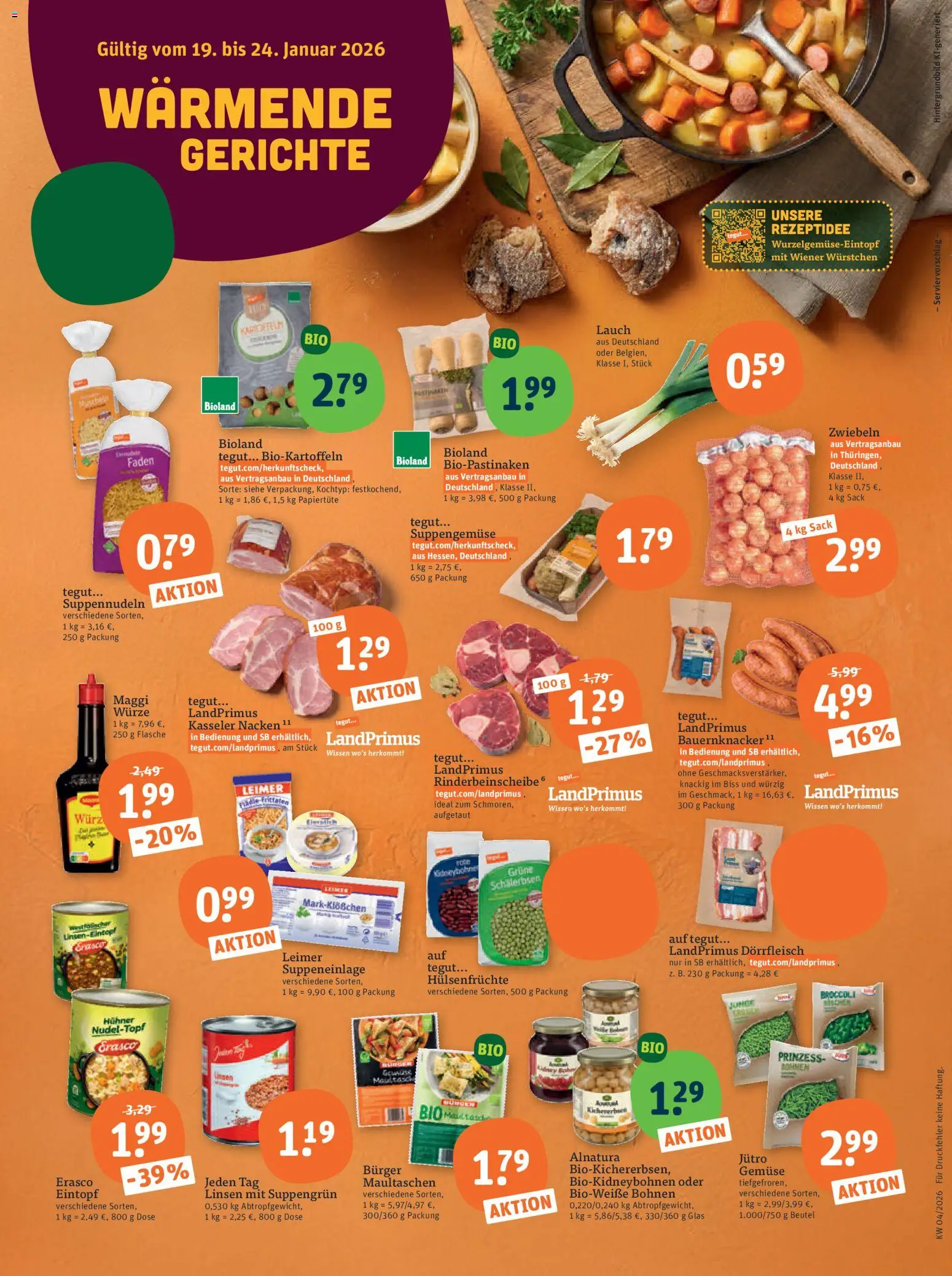 Tegut Prospekt – gültig ab 19.01.2026 | Seite: 2 | Produkte: Wiener wurstchen, Maggi, Zwiebeln, Erasco