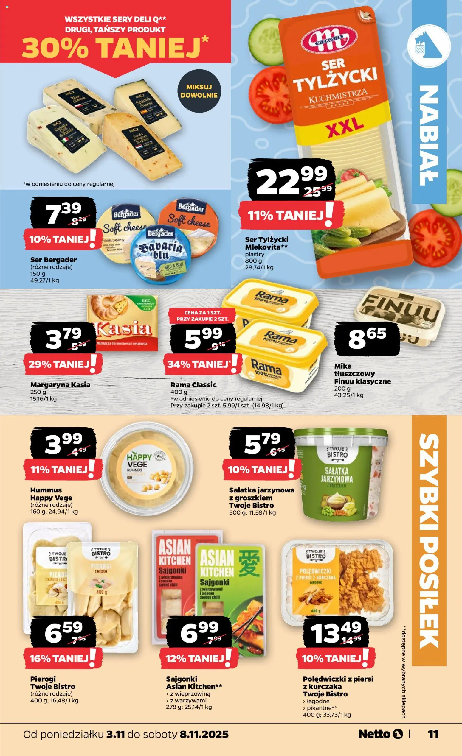 Netto gazetka - Spożywcza od 02.11.2025 | Strona: 11 | Produkty: Piersi, Margaryna, Ser, Wieprzowina