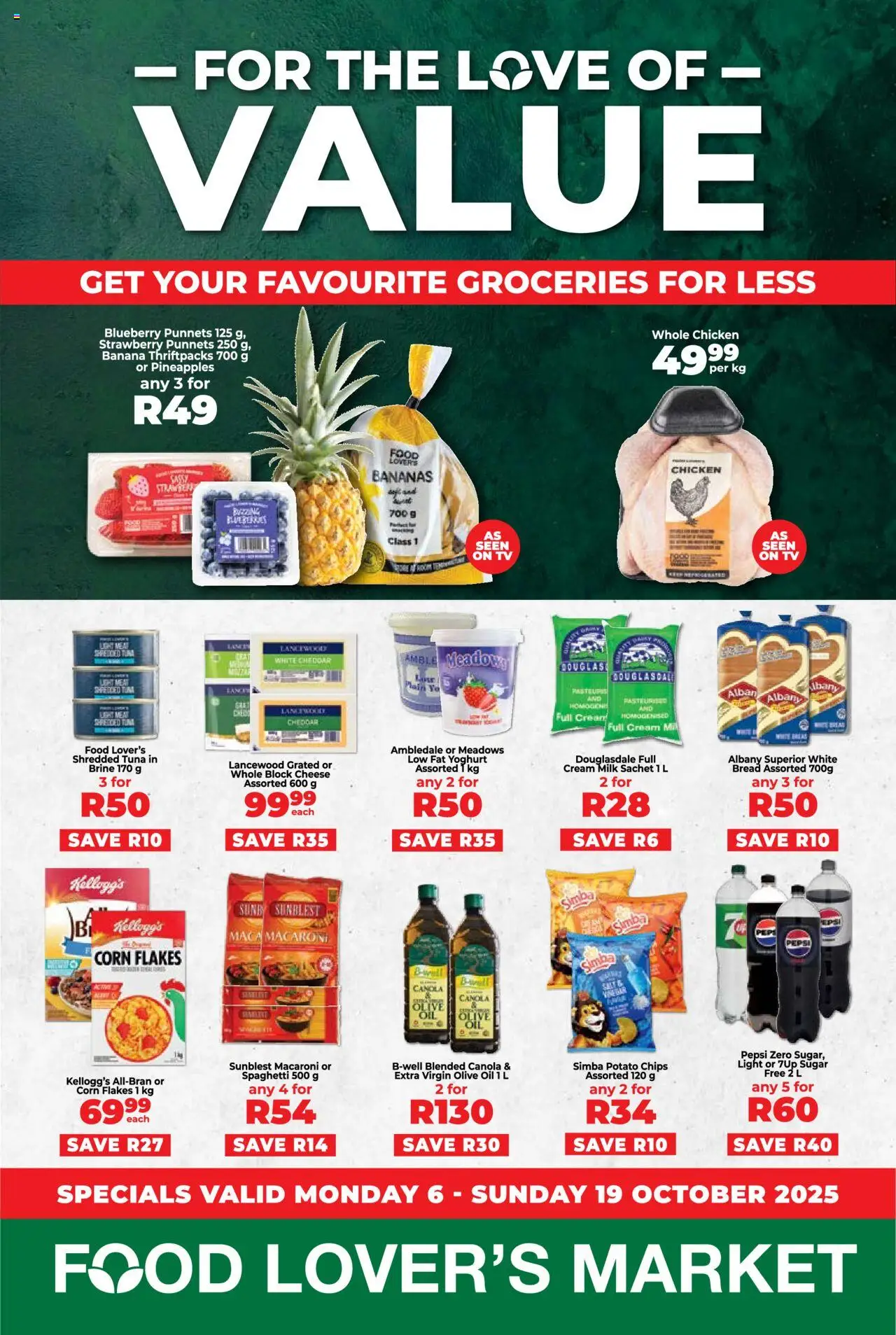 New Food Lover's Market catalogue – valid from 06.10.2025 | Page: 1 | Products: Tuna, Milk, Light, Bananas