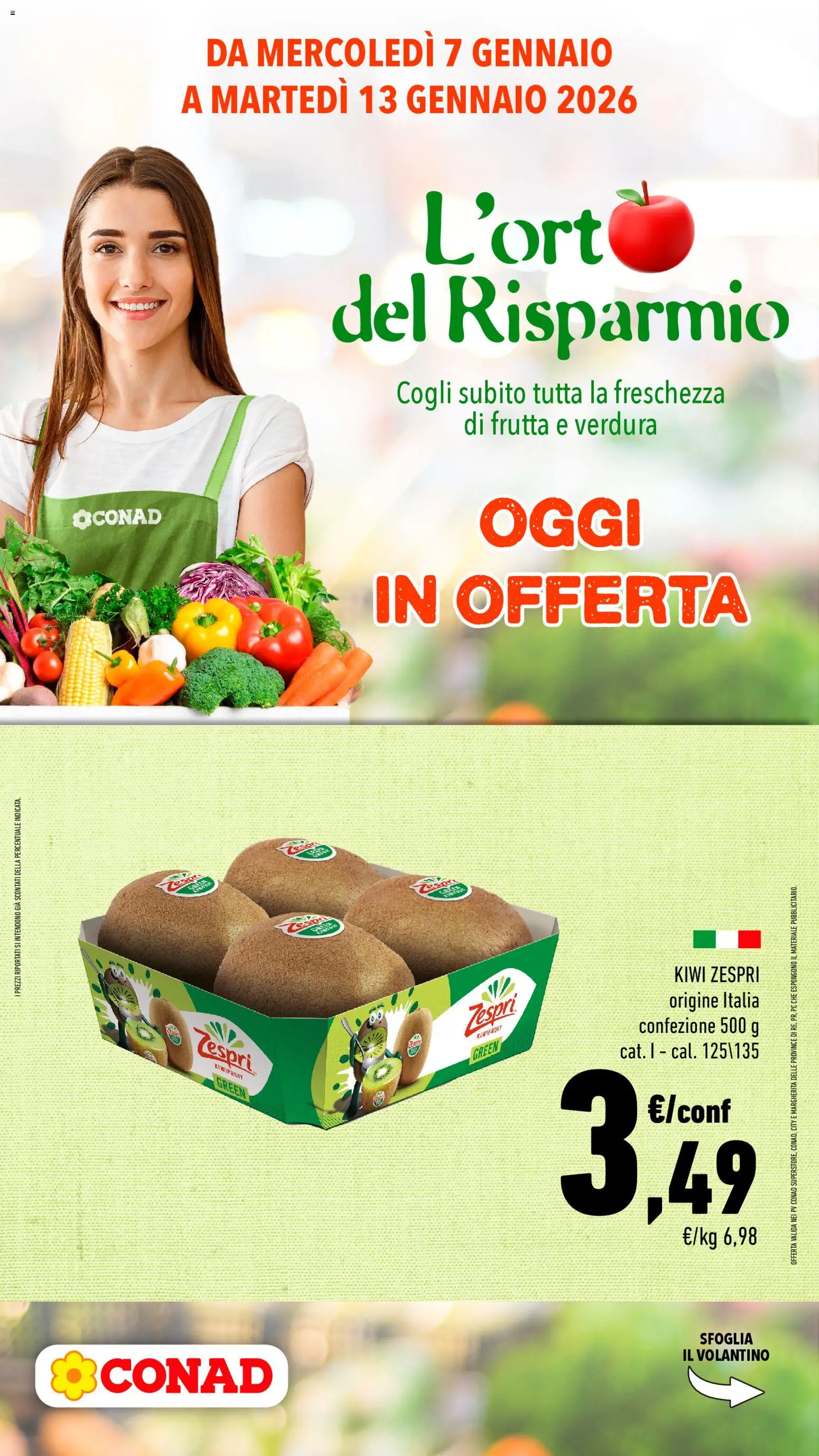 Volantino Conad del 07.01.2026 | Pagina: 1 | Prodotti: Kiwi, Frutta, PC