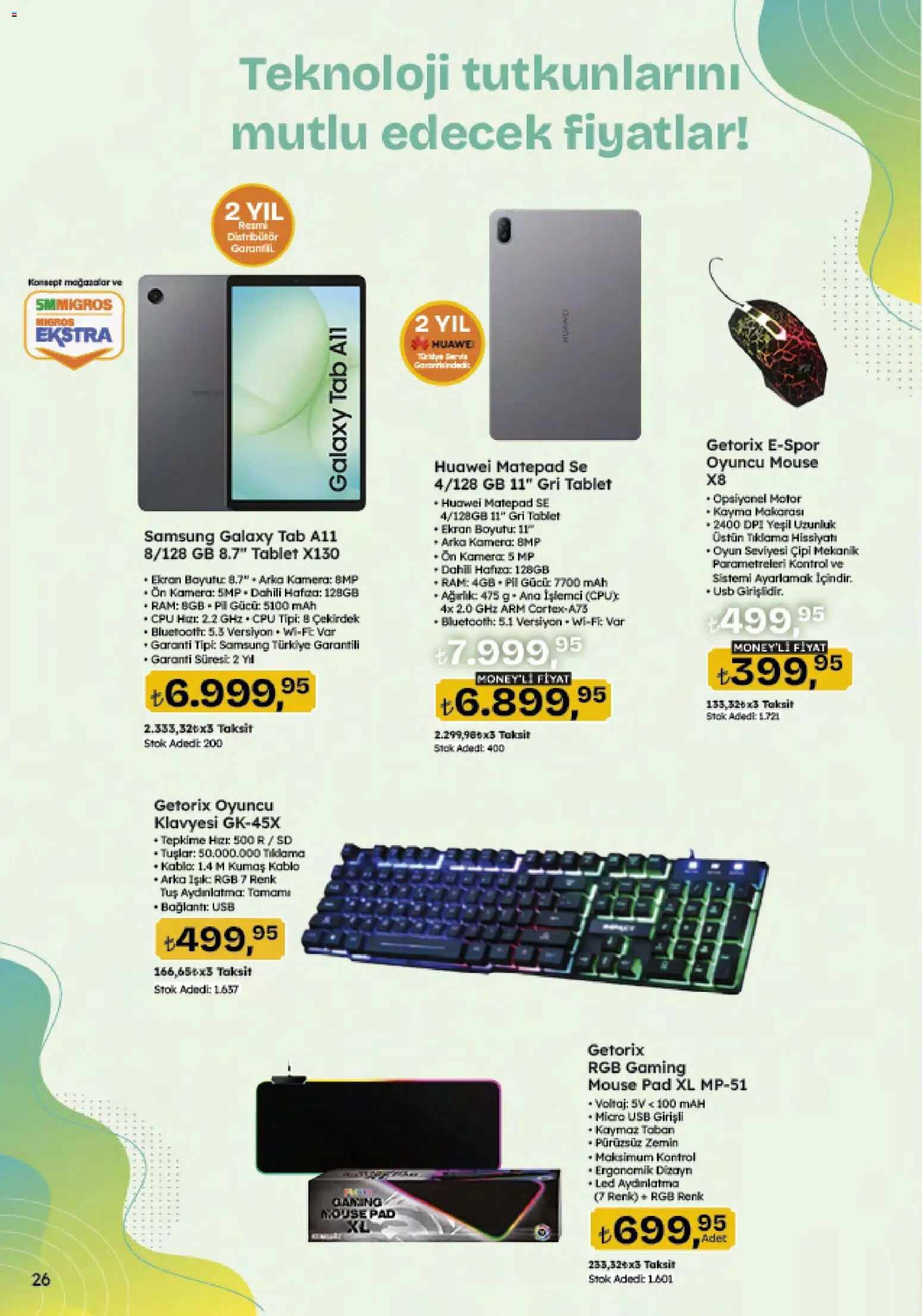 Migros Katalog - 5M Migroskop Dijital - 26.03.2026 tarihinden itibaren geçerlidir | Sayfa: 124 | Ürünler: Tablet, Oyuncu, Kablo, USB
