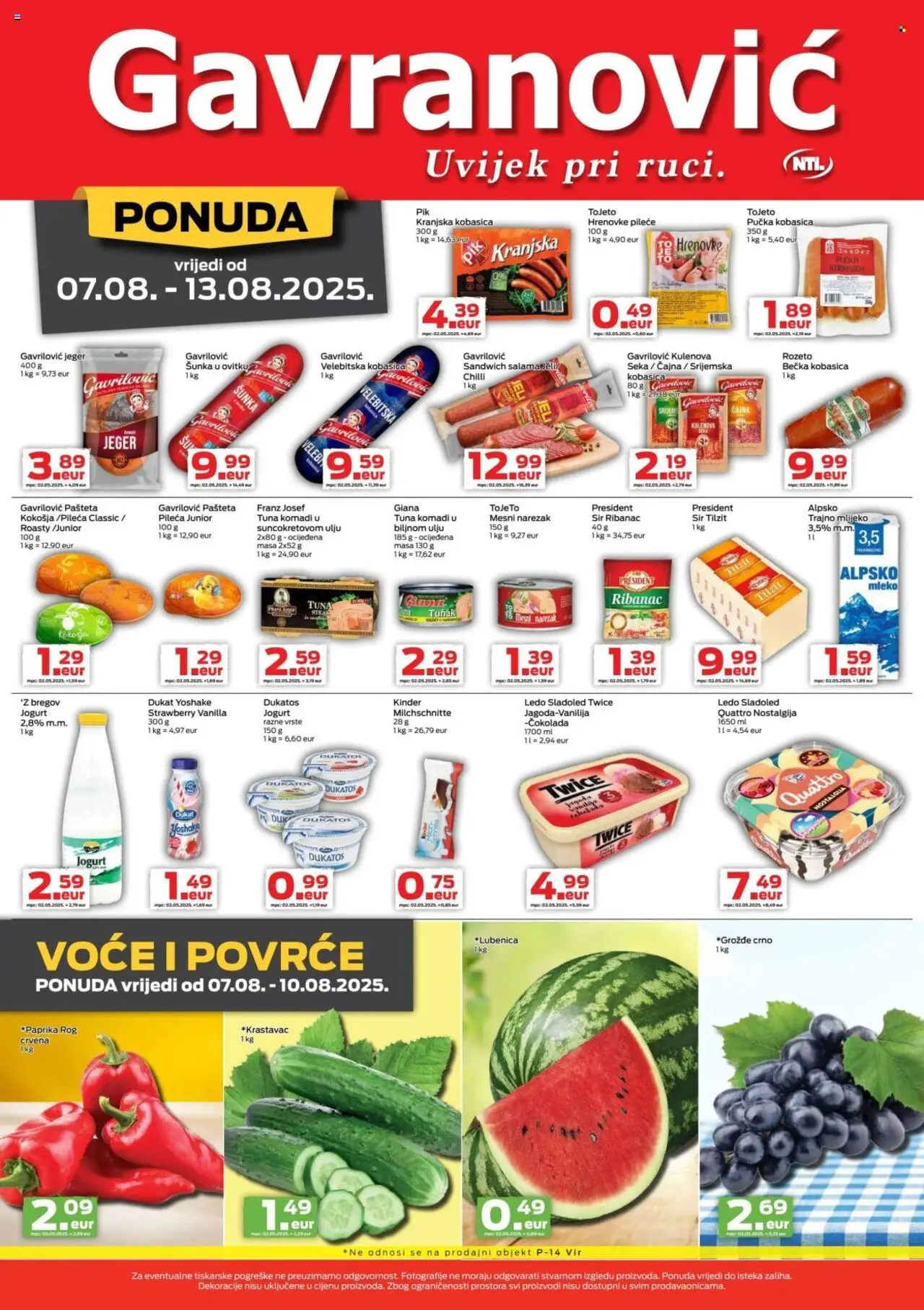Gavranović katalog | vrijedi od 07.08.2025 | Stranica: 2 | Proizvodi: Mlijeko, Sir, Pašteta, Trajno mlijeko
