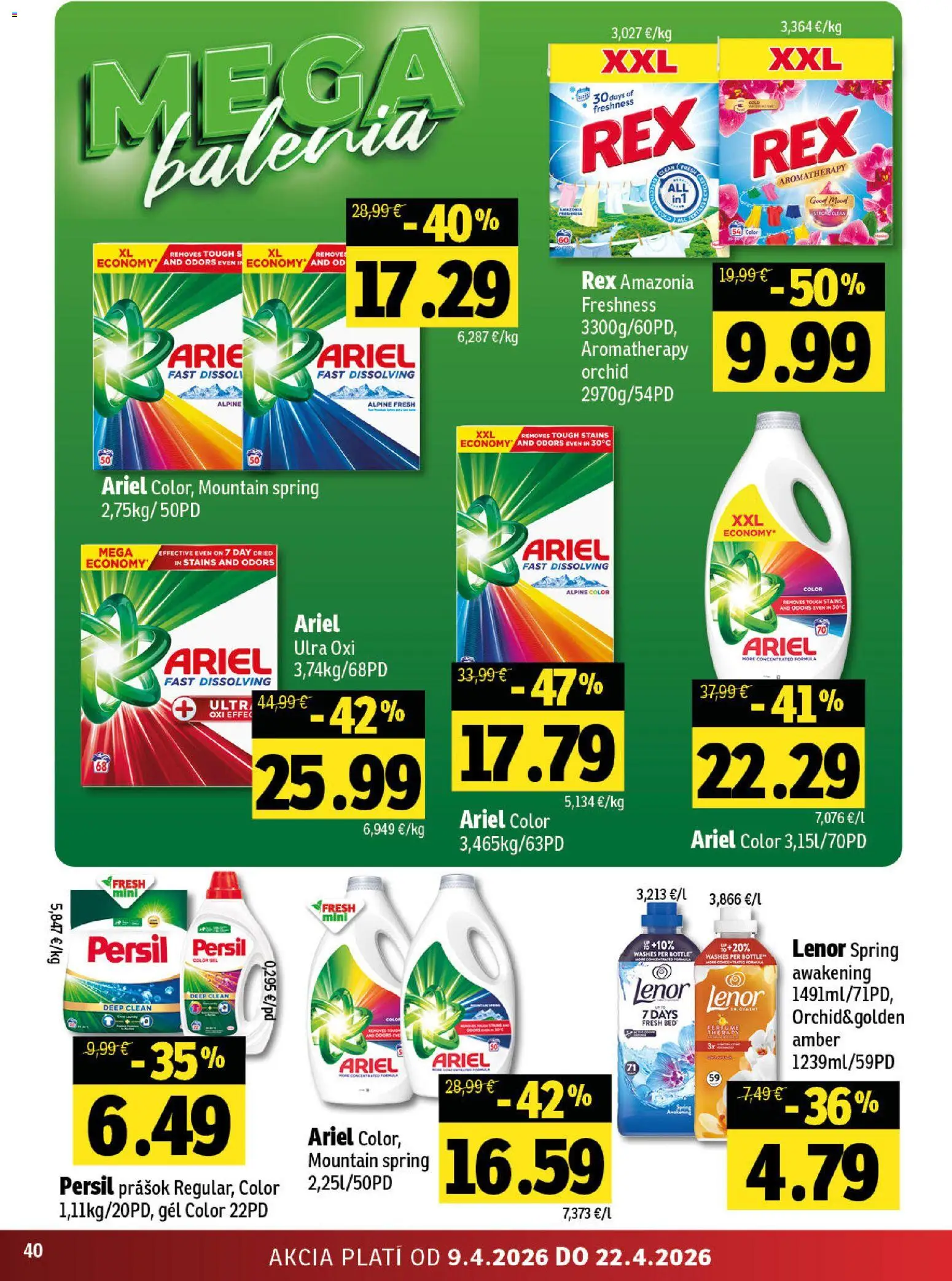 Nové Fresh akcie – leták je platný od 09.04.2026 | Strana: 40 | Produkty: Persil, Ariel, Lenor