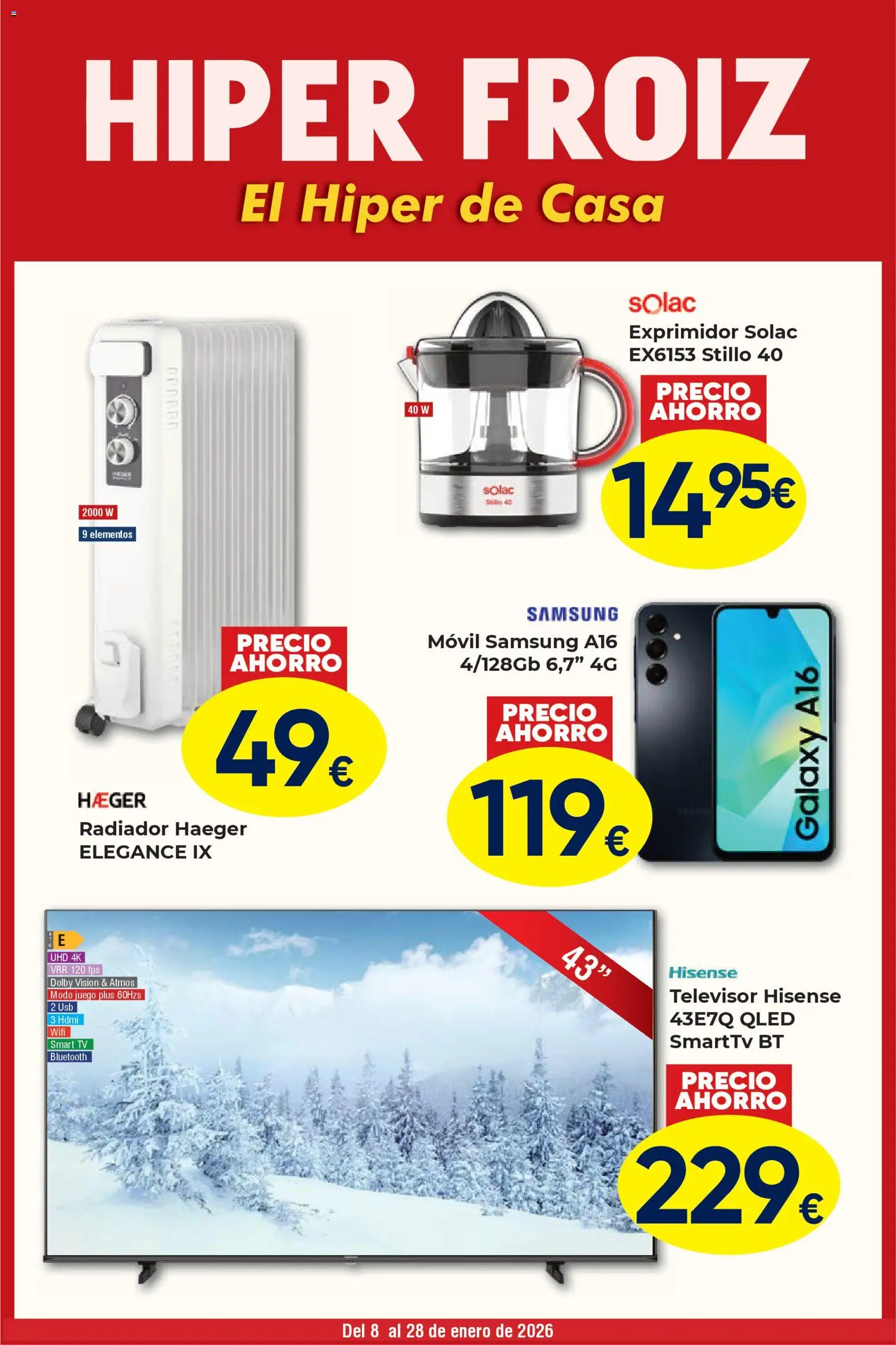 Froiz - Folleto Hiper │ válido desde el 08.01.2026 | Página: 1 | Productos: Televisor, USB, Exprimidor, Radiador