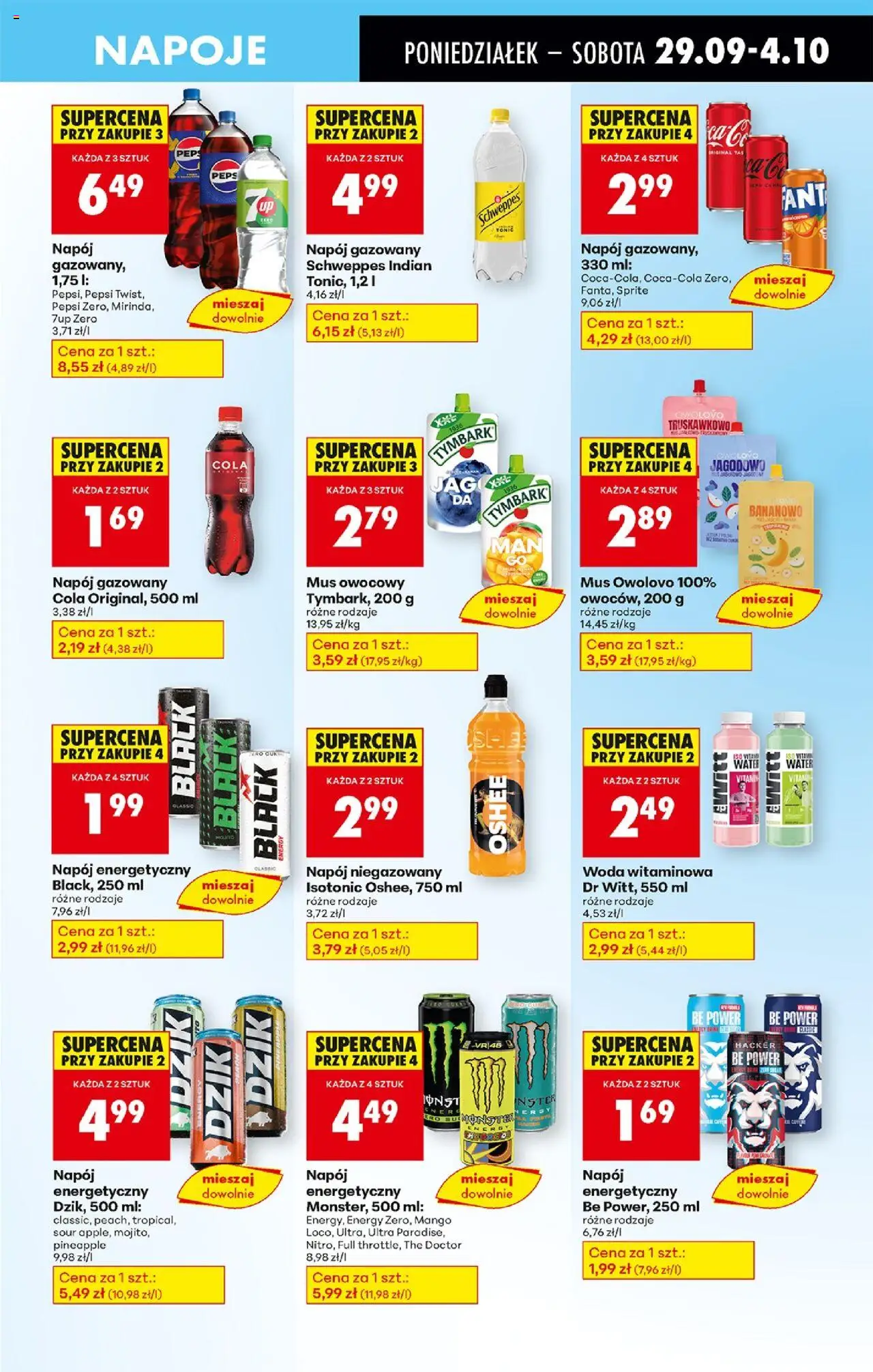 Biedronka gazetka od 29.09.2025 | Strona: 61 | Produkty: Mango, Napoje, Pepsi, Napój energetyczny Be Power