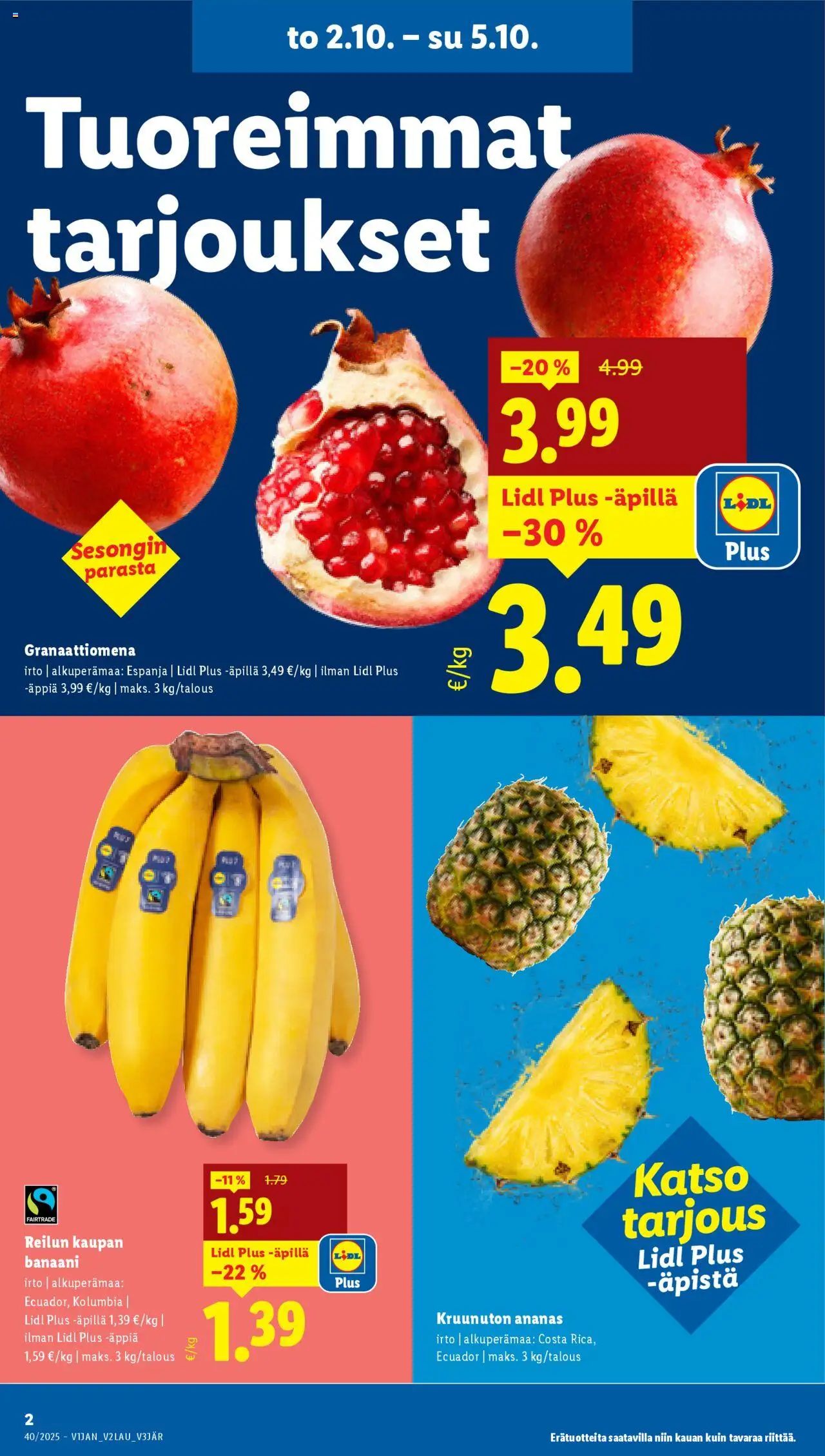 Lidl tarjoukset – voimassa 02.10.2025 alkaen | Sivu: 4 | Tuotteet: Granaattiomena, Ananas