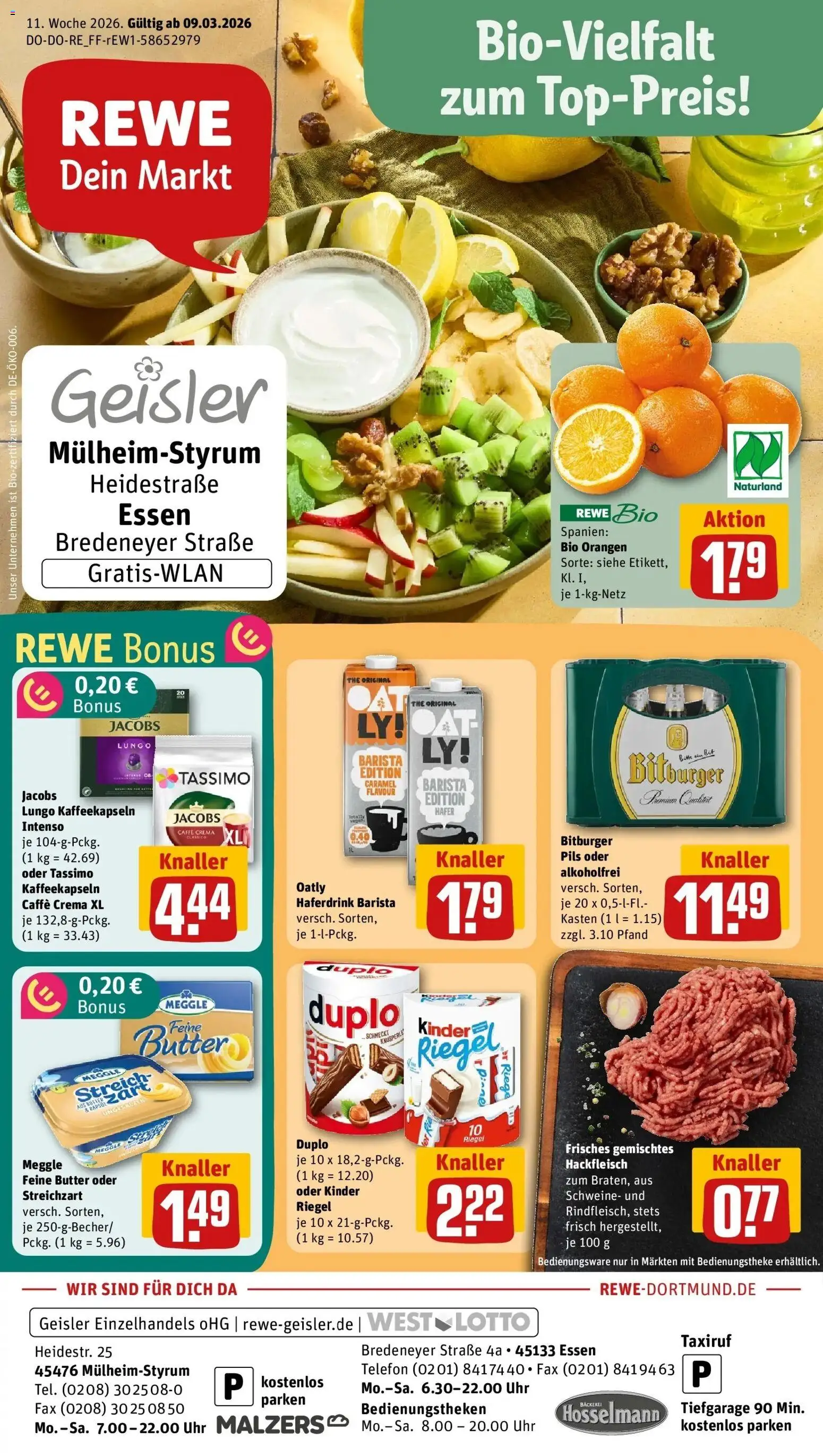 Rewe Prospekt Mülheim An Der Ruhr	 – gültig ab 09.03.2026 | Seite: 1 | Produkte: Orangen, Haferdrink, Uhr, Hackfleisch