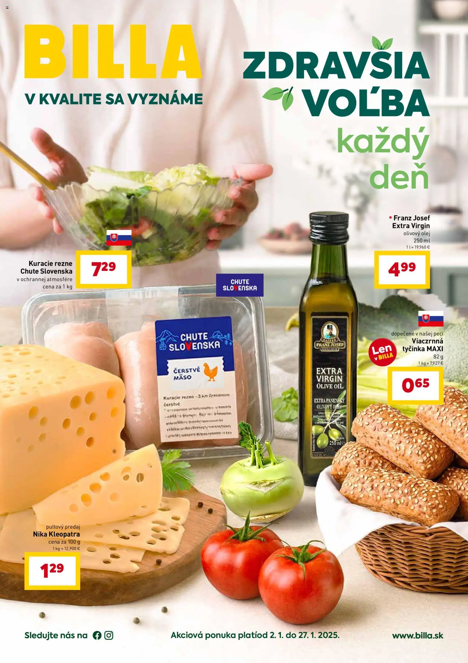 Nové Billa akcie – leták je platný od 02.01.2026 | Strana: 1 | Produkty: Olej, Olivový olej, Kuracie rezne